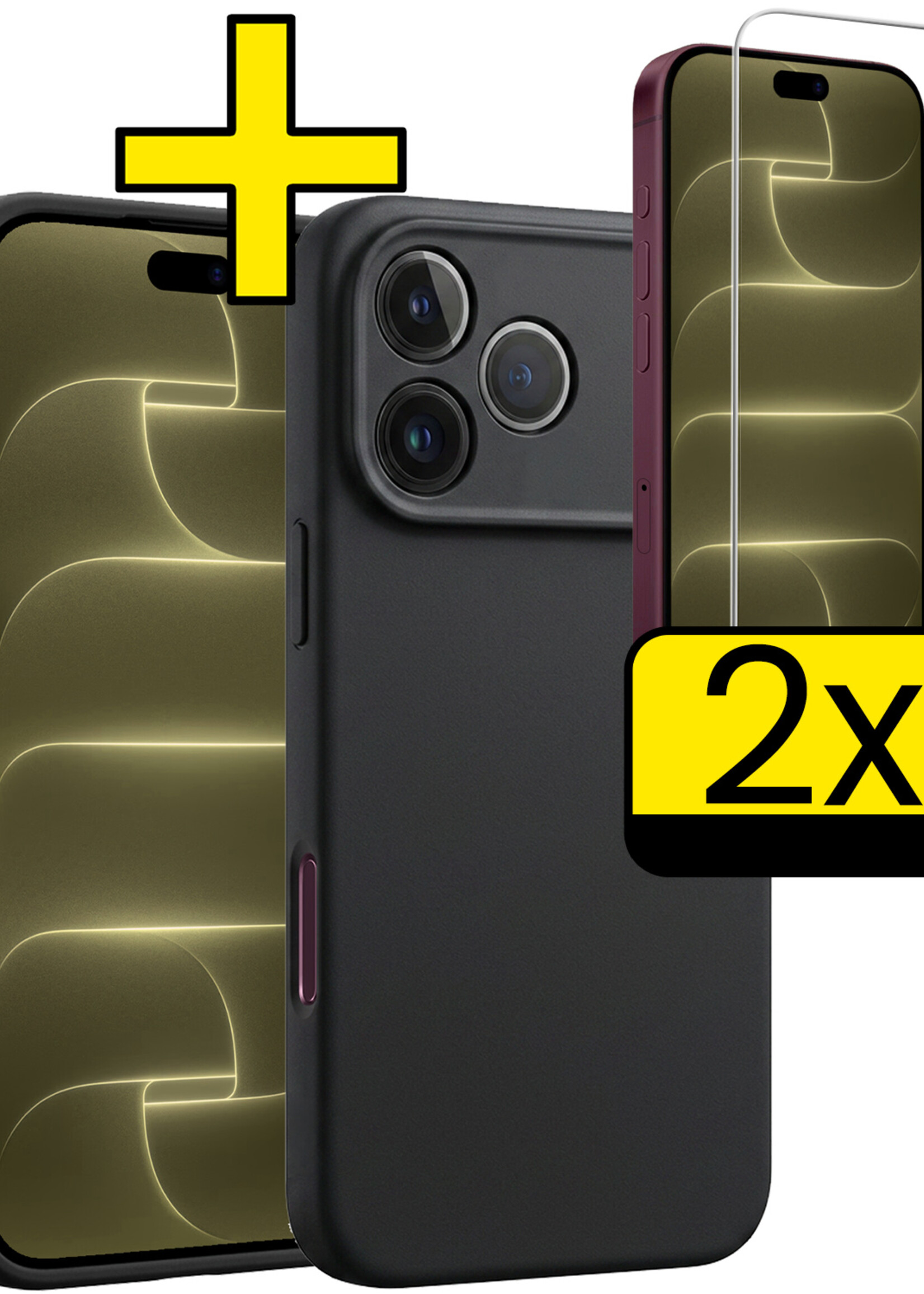 LUQ LUQ iPhone 18 Pro Hoesje Siliconen Met 2x Screenprotector Met Dichte Notch - Zwart