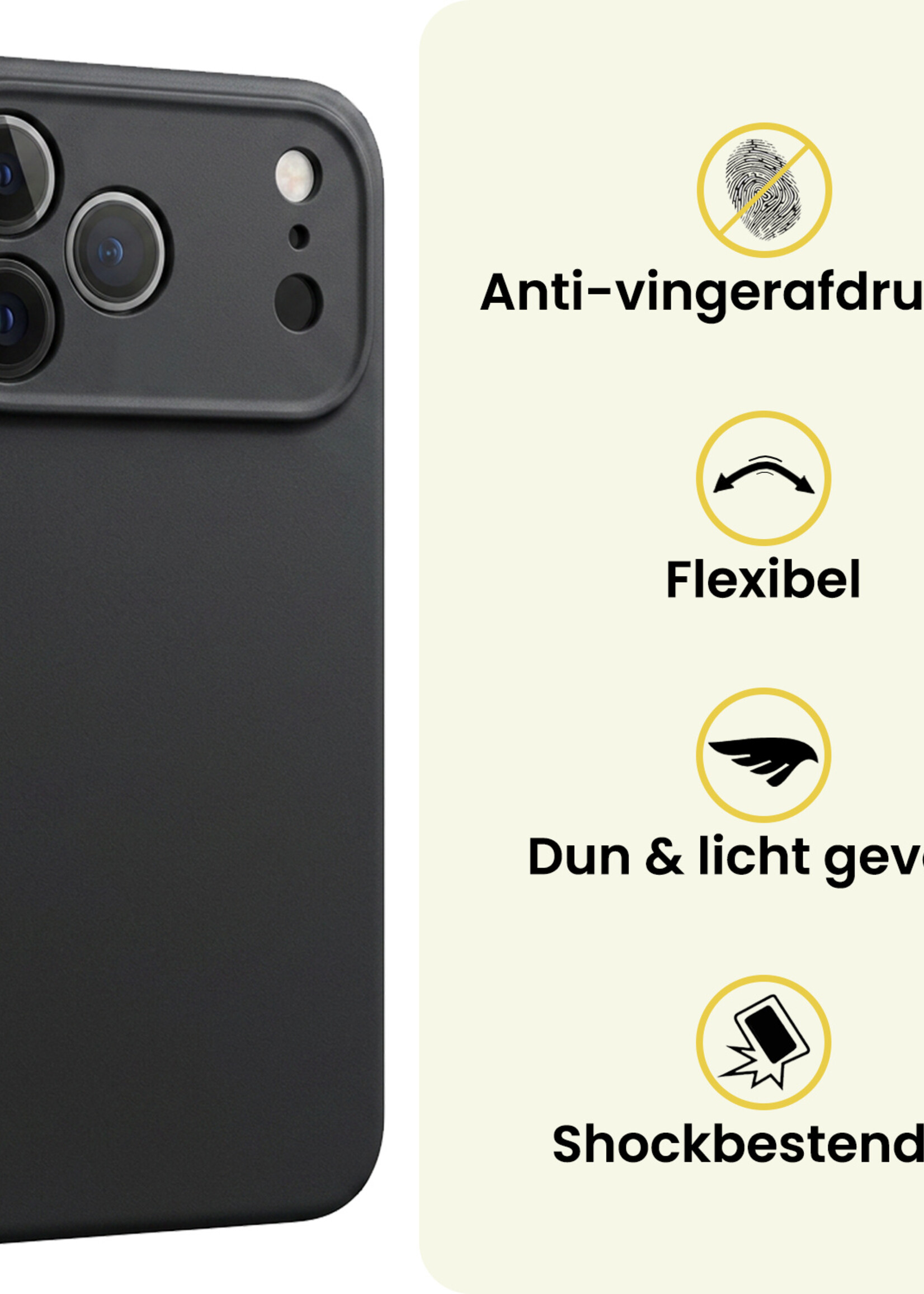 LUQ LUQ iPhone 18 Pro Hoesje Siliconen Met 2x Screenprotector Met Dichte Notch - Zwart