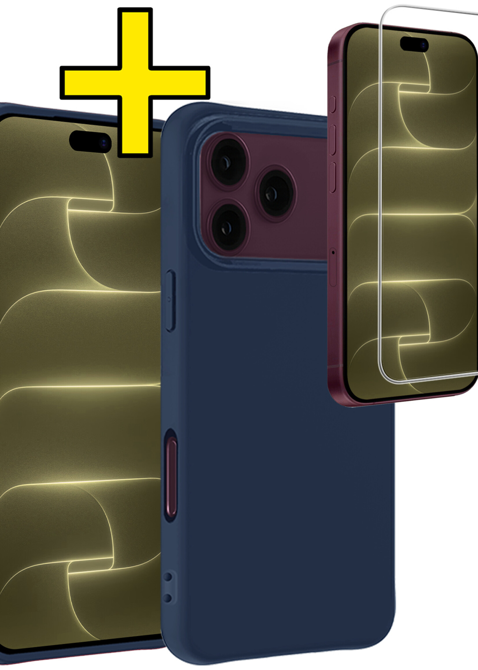 LUQ LUQ iPhone 18 Pro Max Hoesje Siliconen Met Screenprotector Met Dichte Notch - Donkerblauw