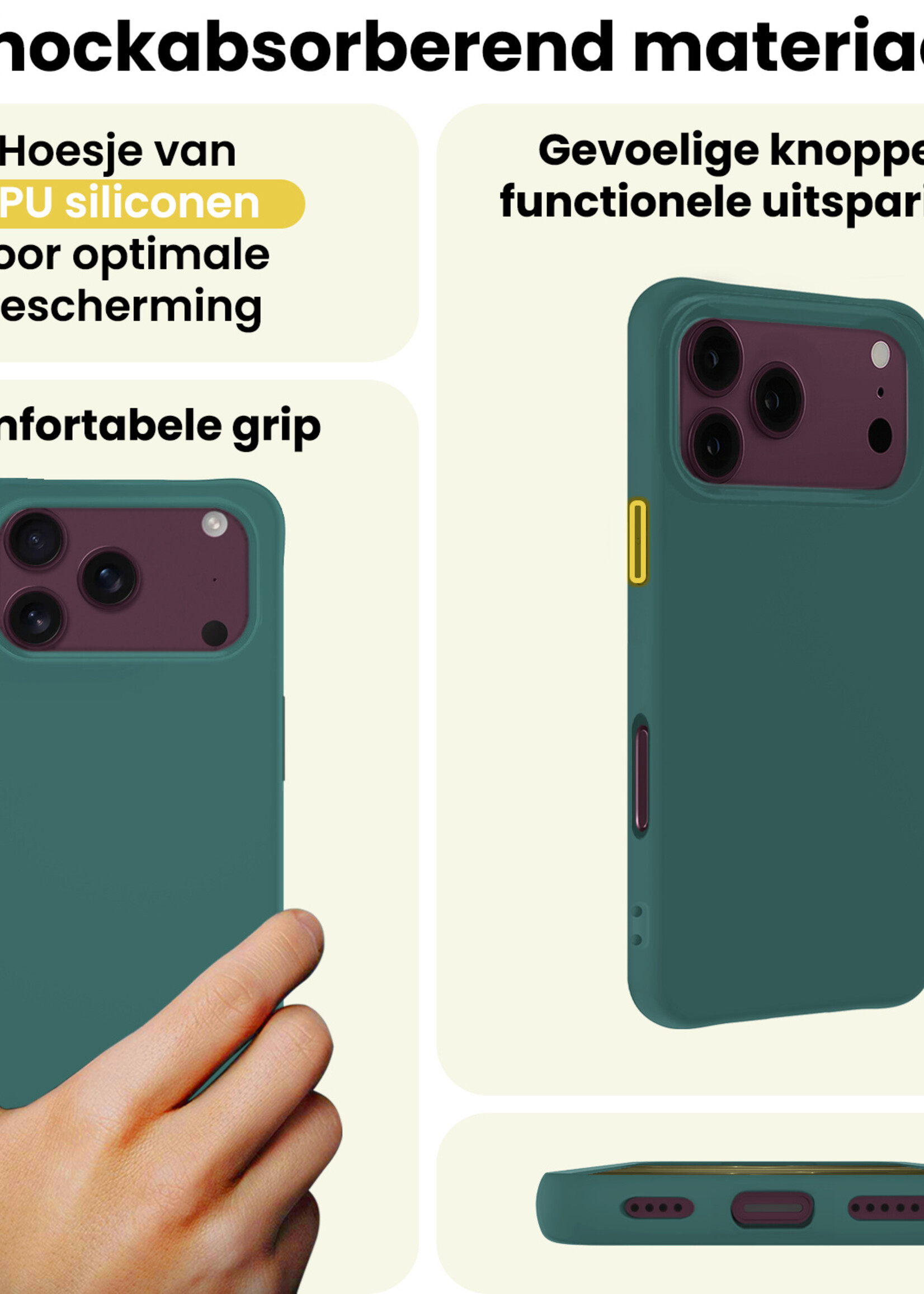 LUQ LUQ iPhone 18 Pro Max Hoesje Siliconen Met Screenprotector Met Dichte Notch - Donkergroen