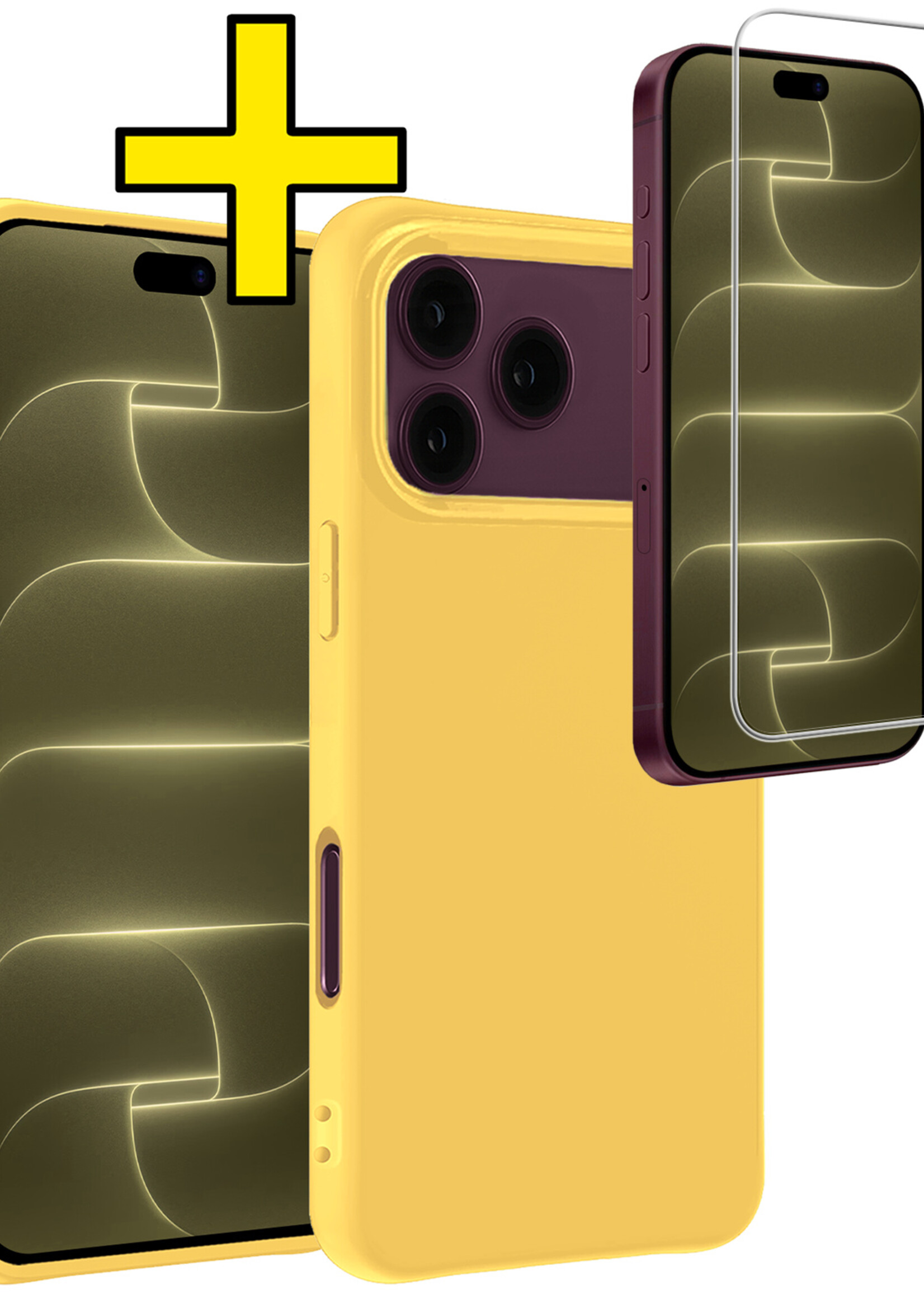 LUQ LUQ iPhone 18 Pro Max Hoesje Siliconen Met Screenprotector Met Dichte Notch - Geel