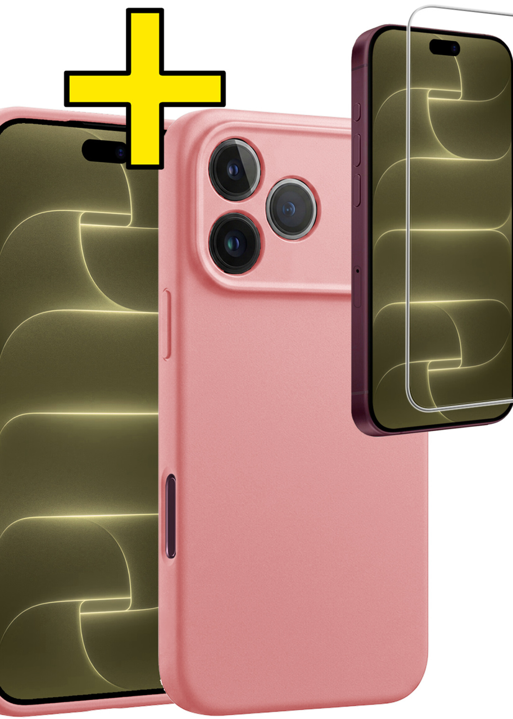 LUQ LUQ iPhone 18 Pro Max Hoesje Siliconen Met Screenprotector Met Dichte Notch - Lichtroze