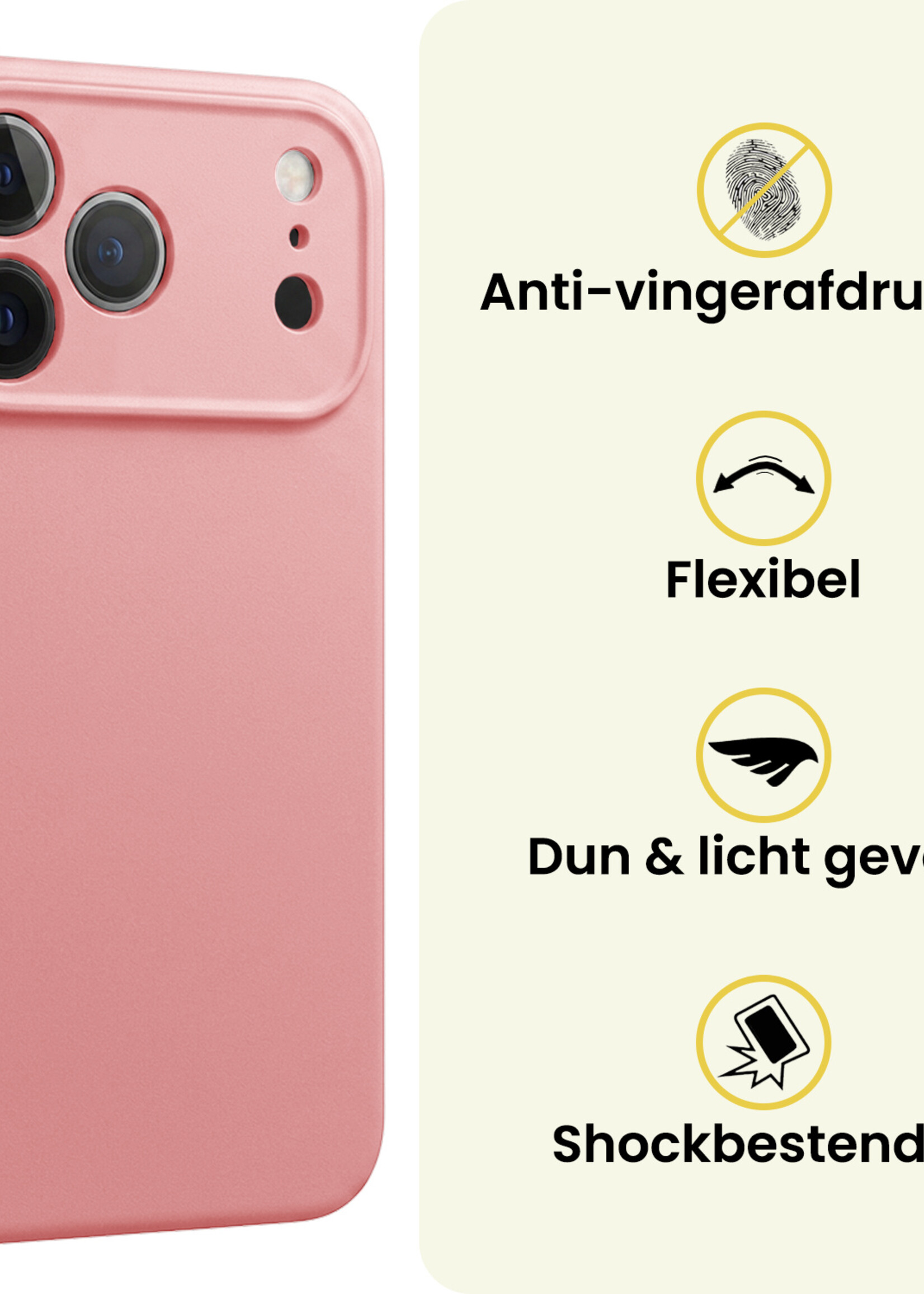 LUQ LUQ iPhone 18 Pro Max Hoesje Siliconen Met Screenprotector Met Dichte Notch - Lichtroze