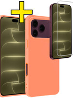 LUQ LUQ iPhone 18 Pro Max Hoesje Siliconen Met Screenprotector Met Dichte Notch - Perzik