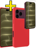 LUQ LUQ iPhone 18 Pro Max Hoesje Siliconen Met Screenprotector Met Dichte Notch - Rood