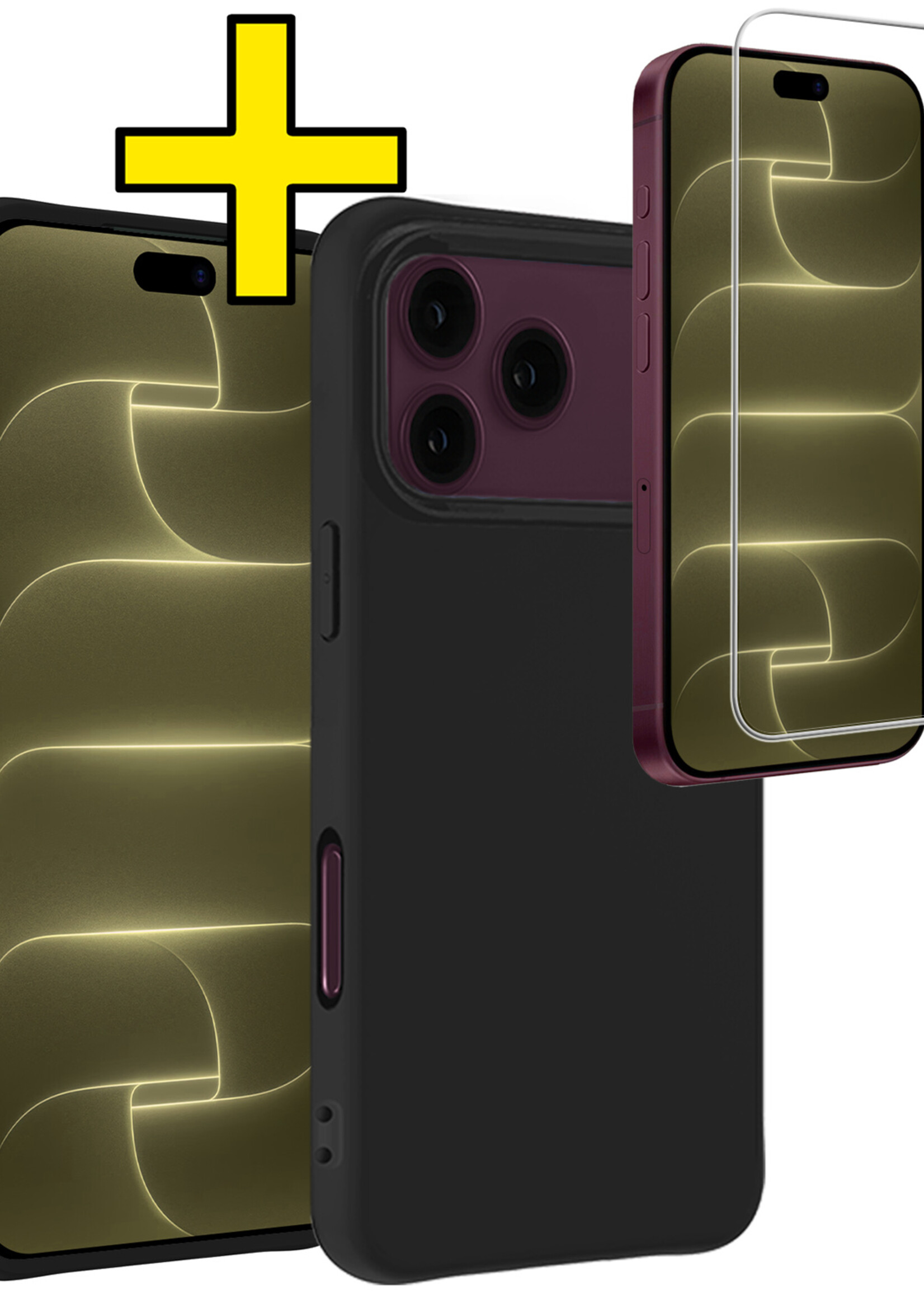 LUQ LUQ iPhone 18 Pro Max Hoesje Siliconen Met Screenprotector Met Dichte Notch - Zwart