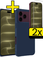 LUQ LUQ iPhone 18 Pro Max Hoesje Siliconen Met 2x Screenprotector Met Dichte Notch - Donkerblauw