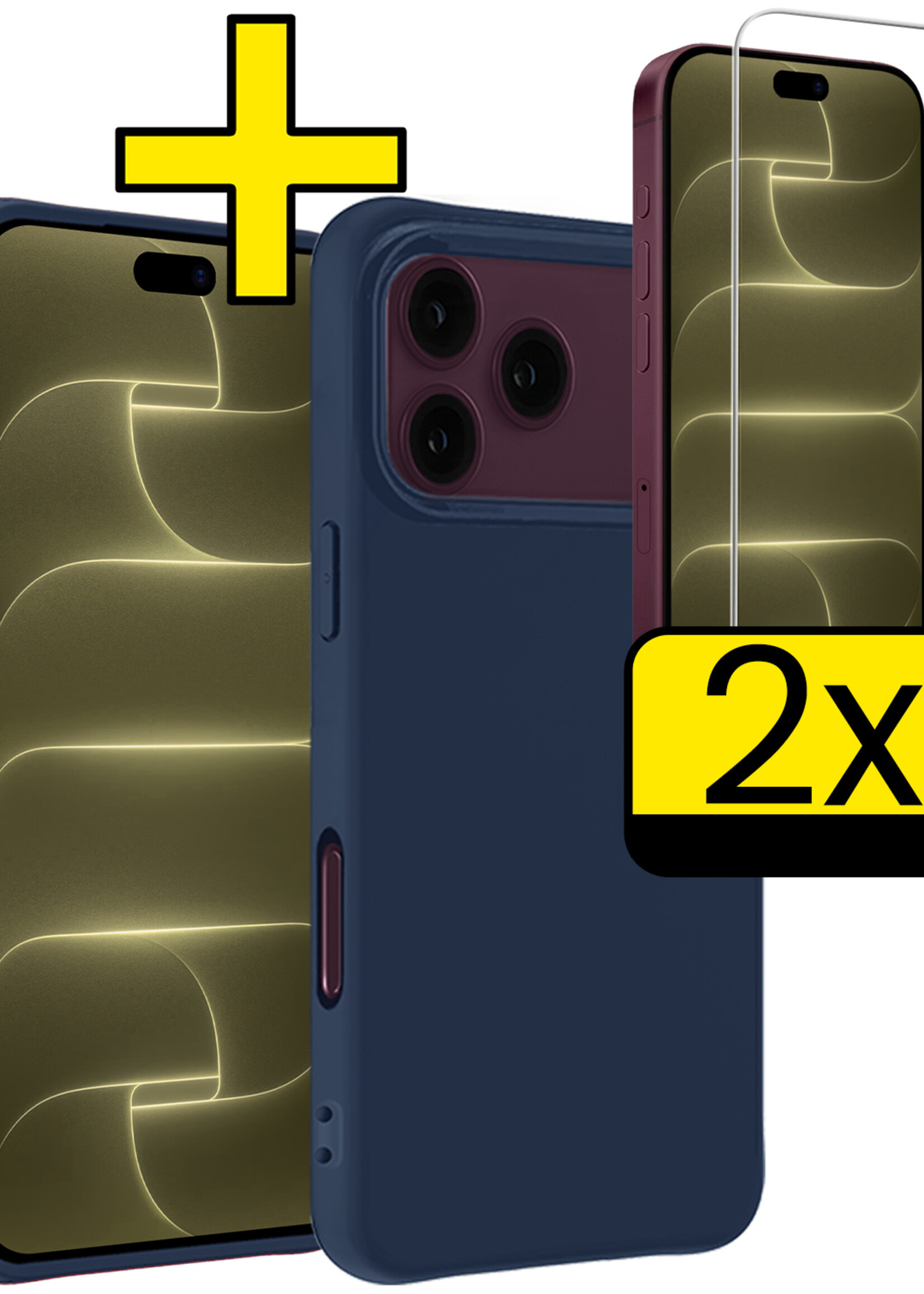 LUQ LUQ iPhone 18 Pro Max Hoesje Siliconen Met 2x Screenprotector Met Dichte Notch - Donkerblauw