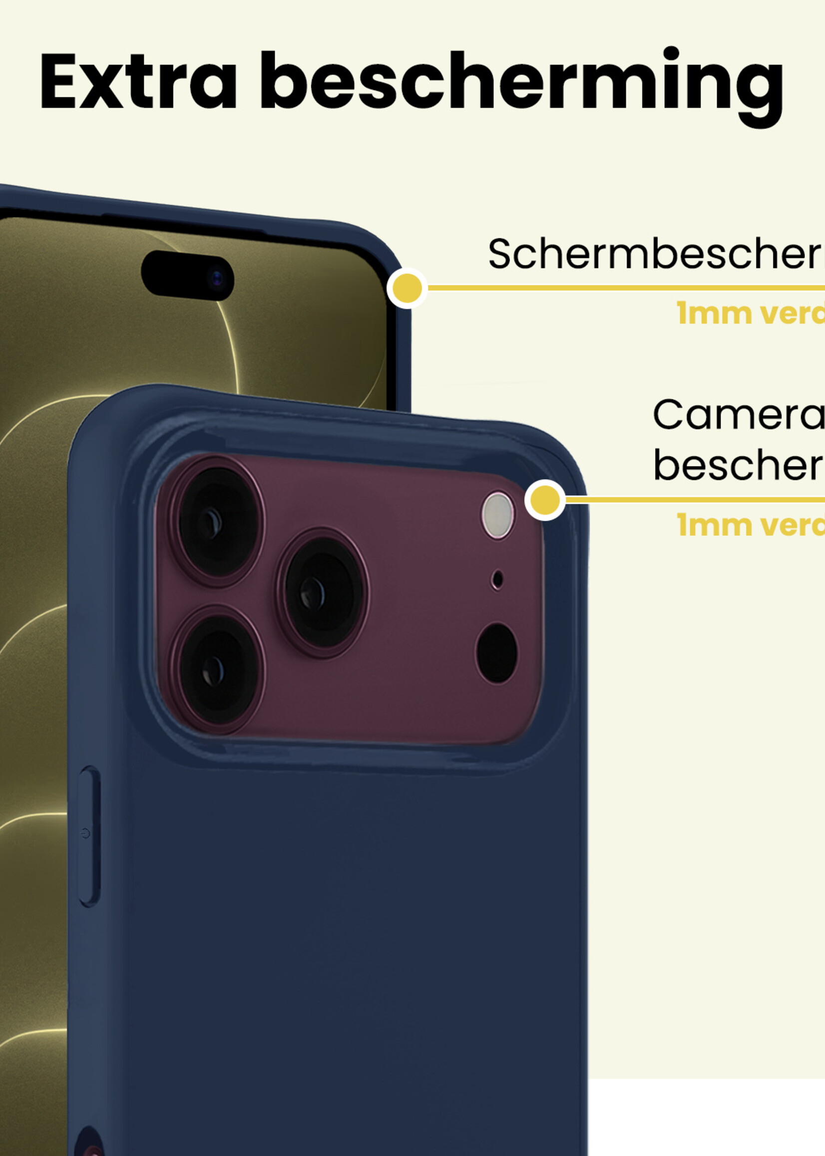 LUQ LUQ iPhone 18 Pro Max Hoesje Siliconen Met 2x Screenprotector Met Dichte Notch - Donkerblauw