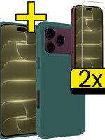 LUQ LUQ iPhone 18 Pro Max Hoesje Siliconen Met 2x Screenprotector Met Dichte Notch - Donkergroen