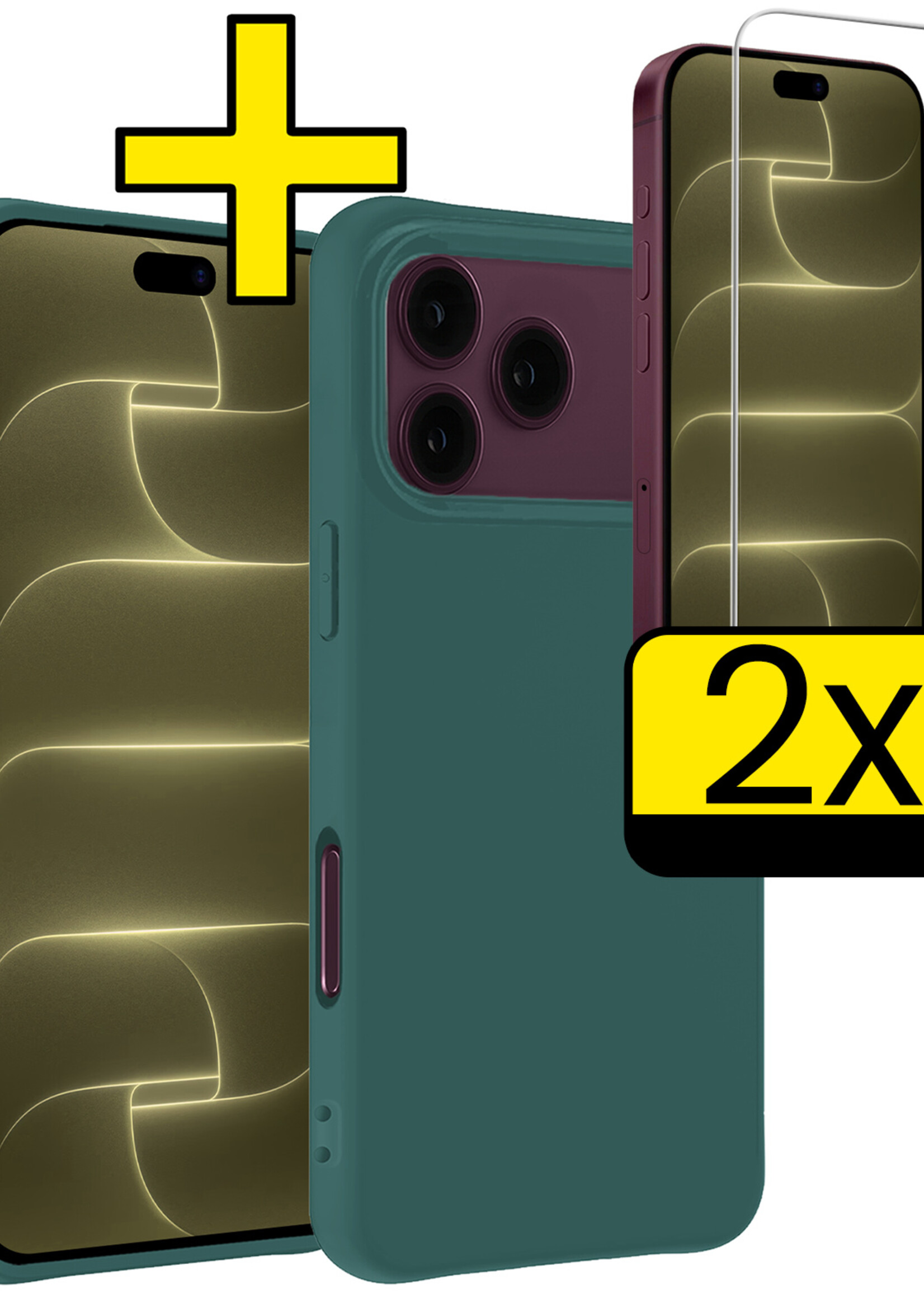 LUQ LUQ iPhone 18 Pro Max Hoesje Siliconen Met 2x Screenprotector Met Dichte Notch - Donkergroen