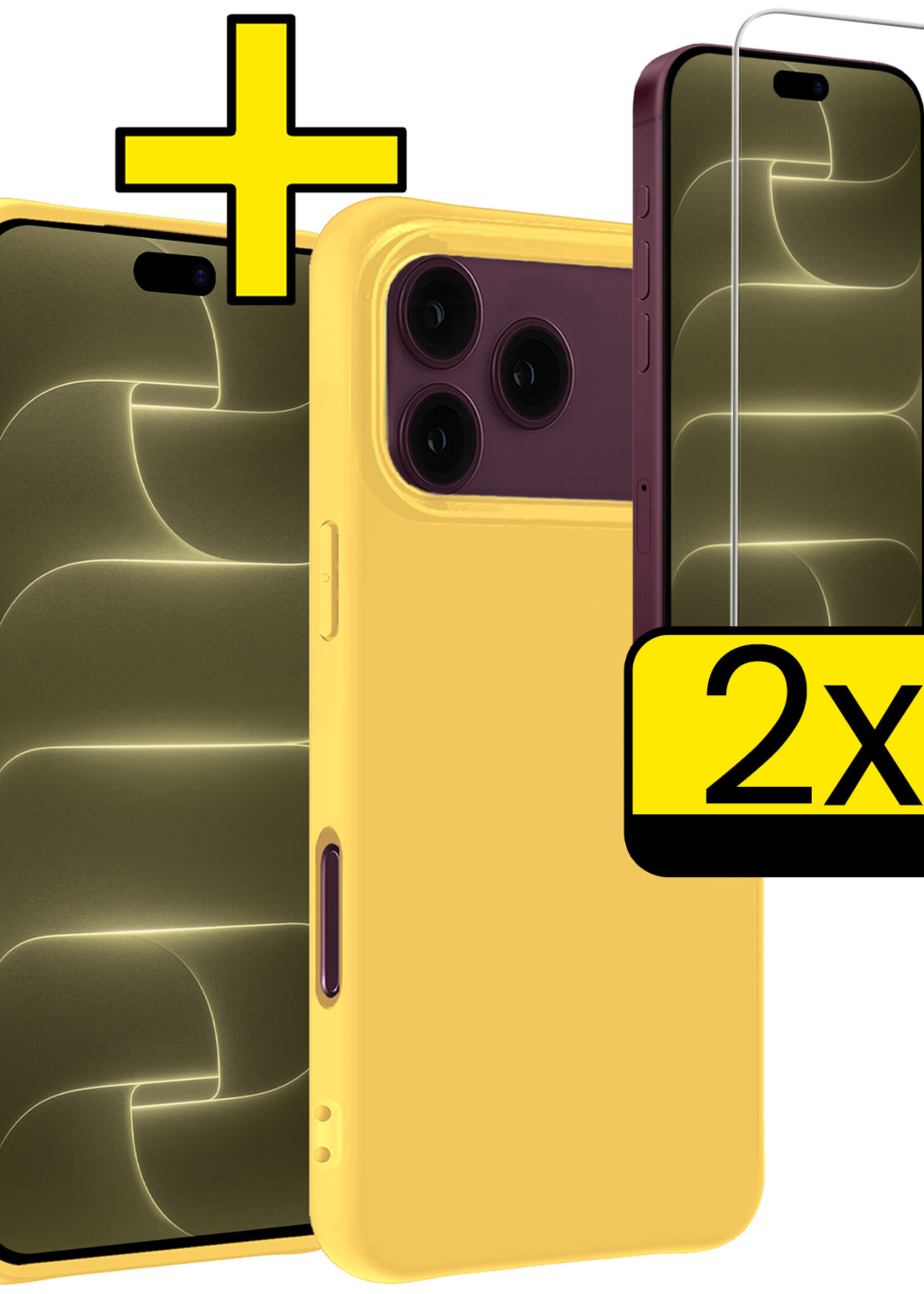 LUQ LUQ iPhone 18 Pro Max Hoesje Siliconen Met 2x Screenprotector Met Dichte Notch - Geel