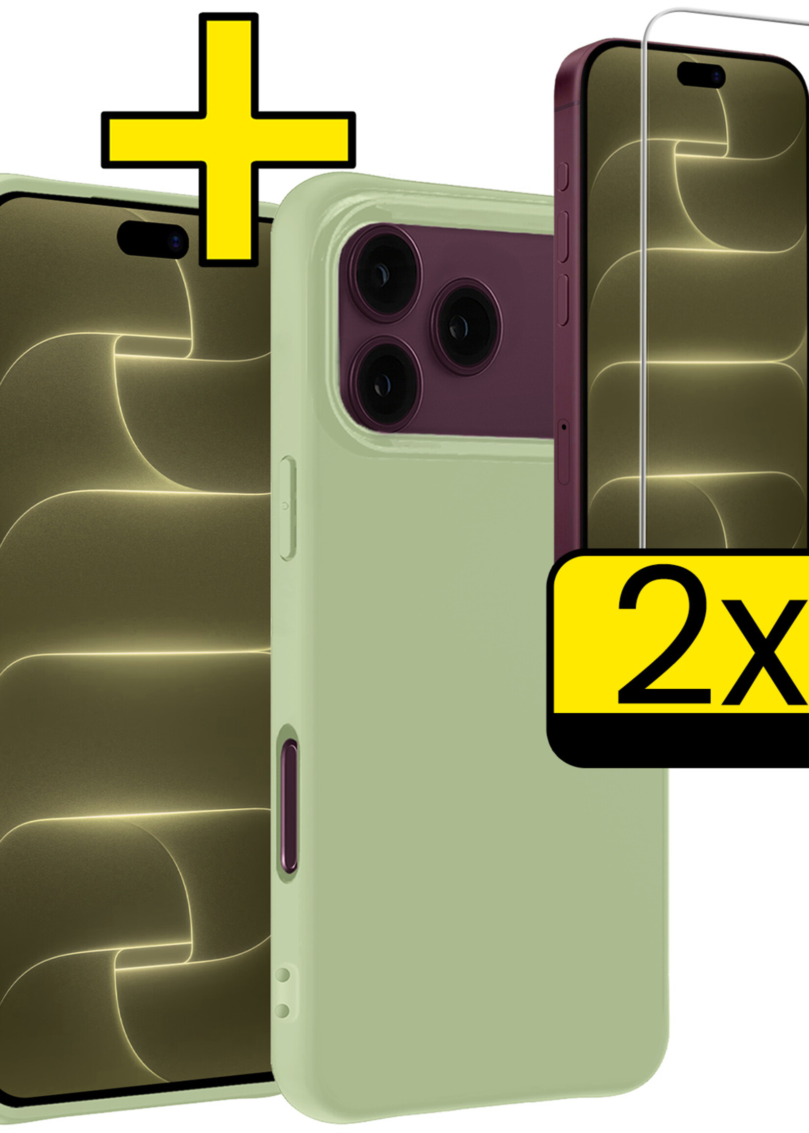 LUQ LUQ iPhone 18 Pro Max Hoesje Siliconen Met 2x Screenprotector Met Dichte Notch - Groen