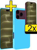 LUQ LUQ iPhone 18 Pro Max Hoesje Siliconen Met 2x Screenprotector Met Dichte Notch - Lichtblauw