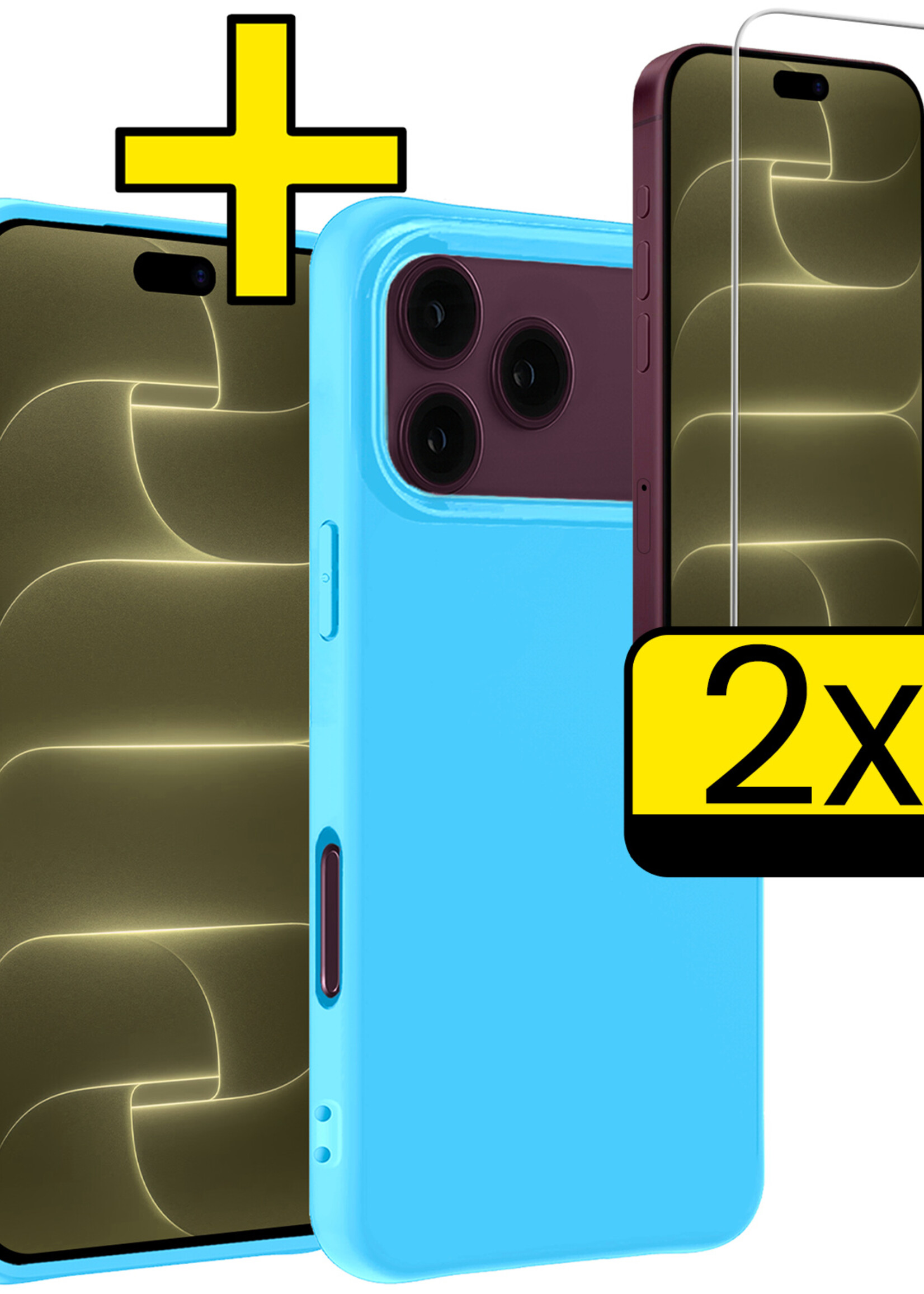 LUQ LUQ iPhone 18 Pro Max Hoesje Siliconen Met 2x Screenprotector Met Dichte Notch - Lichtblauw