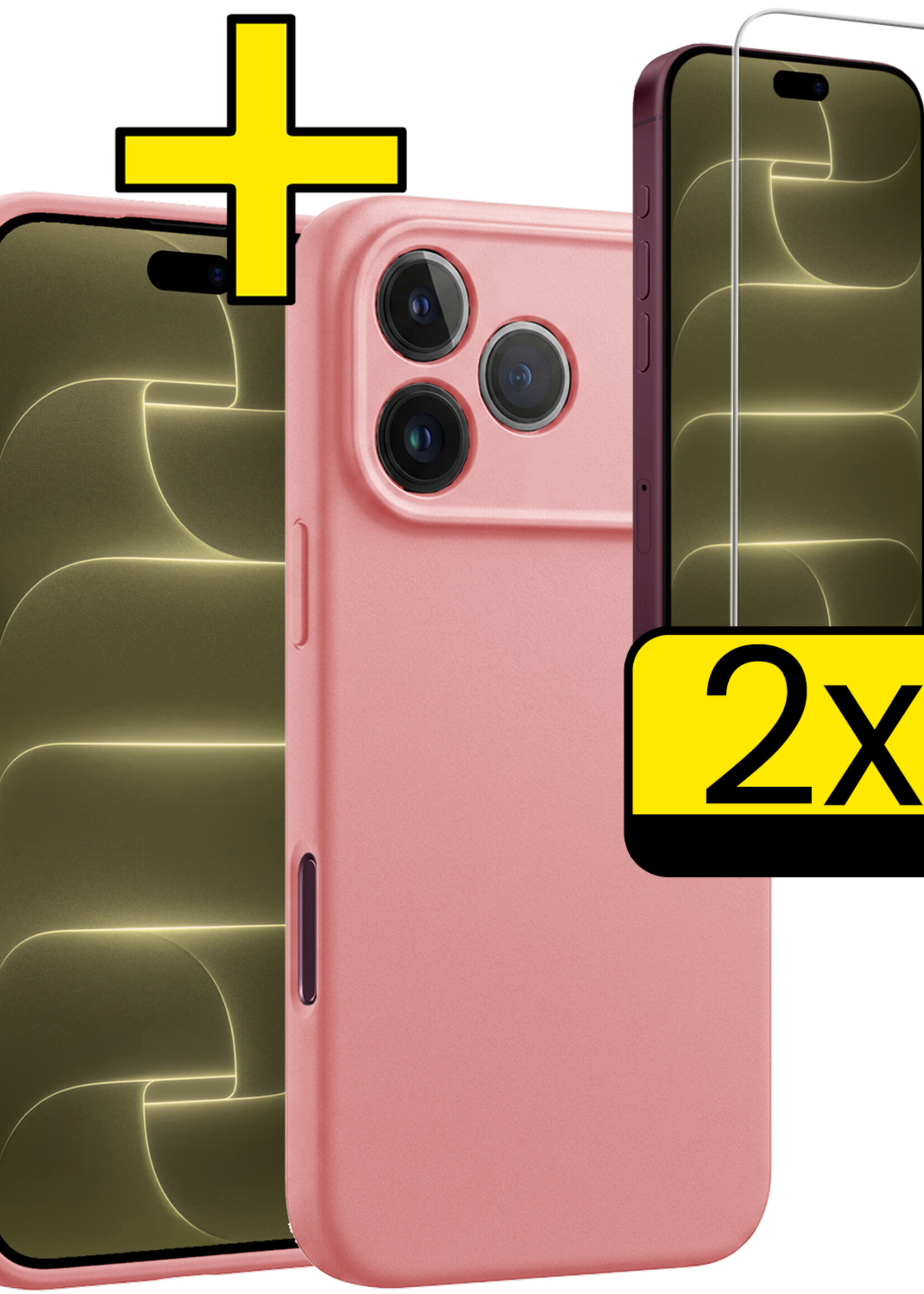 LUQ LUQ iPhone 18 Pro Max Hoesje Siliconen Met 2x Screenprotector Met Dichte Notch - Lichtroze