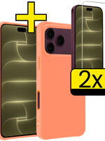 LUQ LUQ iPhone 18 Pro Max Hoesje Siliconen Met 2x Screenprotector Met Dichte Notch - Perzik
