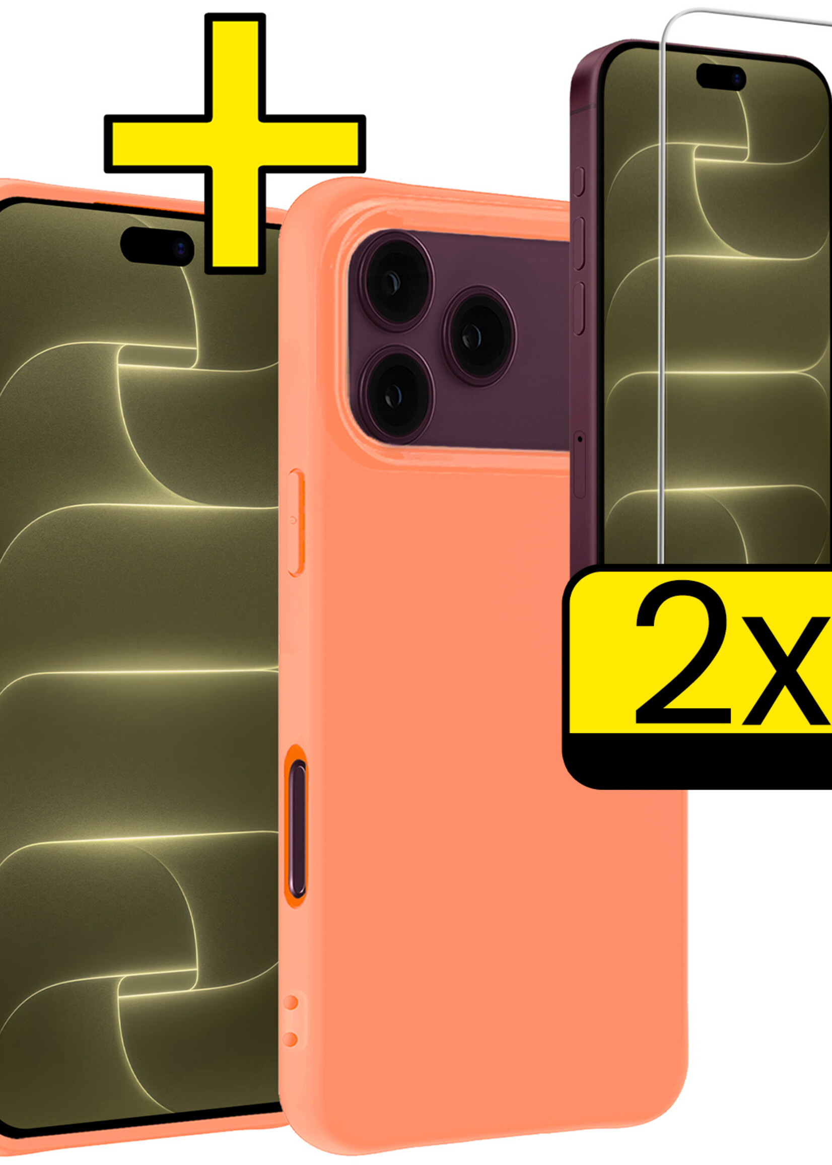 LUQ LUQ iPhone 18 Pro Max Hoesje Siliconen Met 2x Screenprotector Met Dichte Notch - Perzik