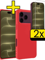 LUQ LUQ iPhone 18 Pro Max Hoesje Siliconen Met 2x Screenprotector Met Dichte Notch - Rood
