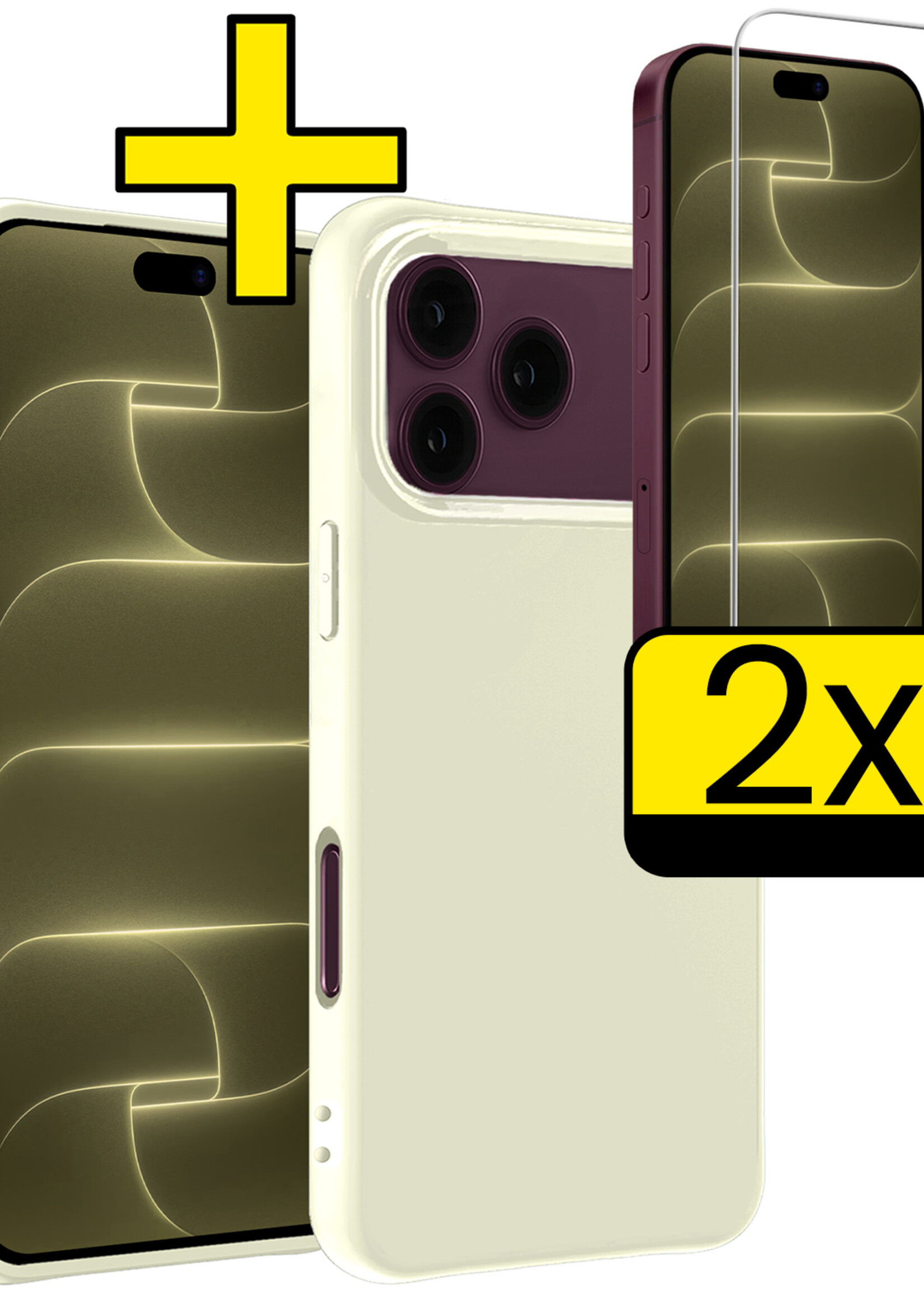 LUQ LUQ iPhone 18 Pro Max Hoesje Siliconen Met 2x Screenprotector Met Dichte Notch - Wit