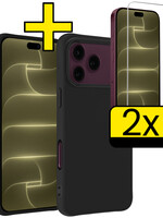 LUQ LUQ iPhone 18 Pro Max Hoesje Siliconen Met 2x Screenprotector Met Dichte Notch - Zwart