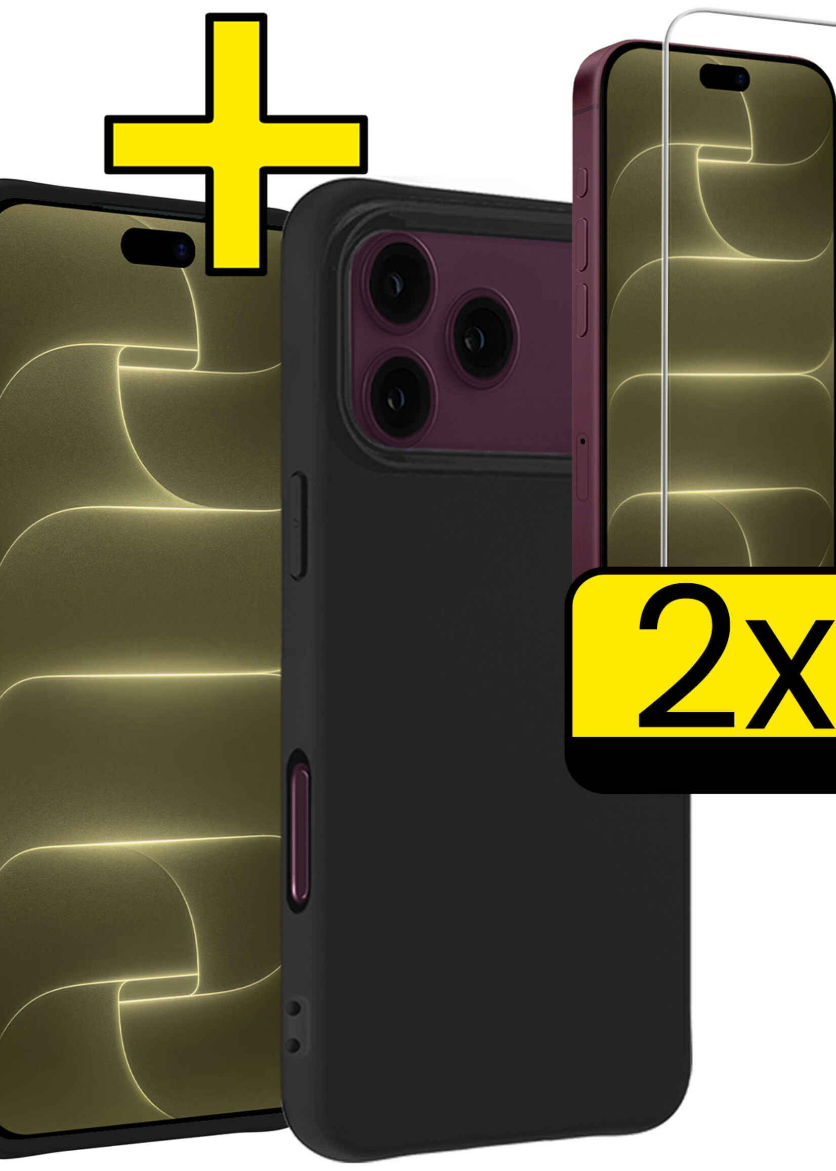 LUQ LUQ iPhone 18 Pro Max Hoesje Siliconen Met 2x Screenprotector Met Dichte Notch - Zwart