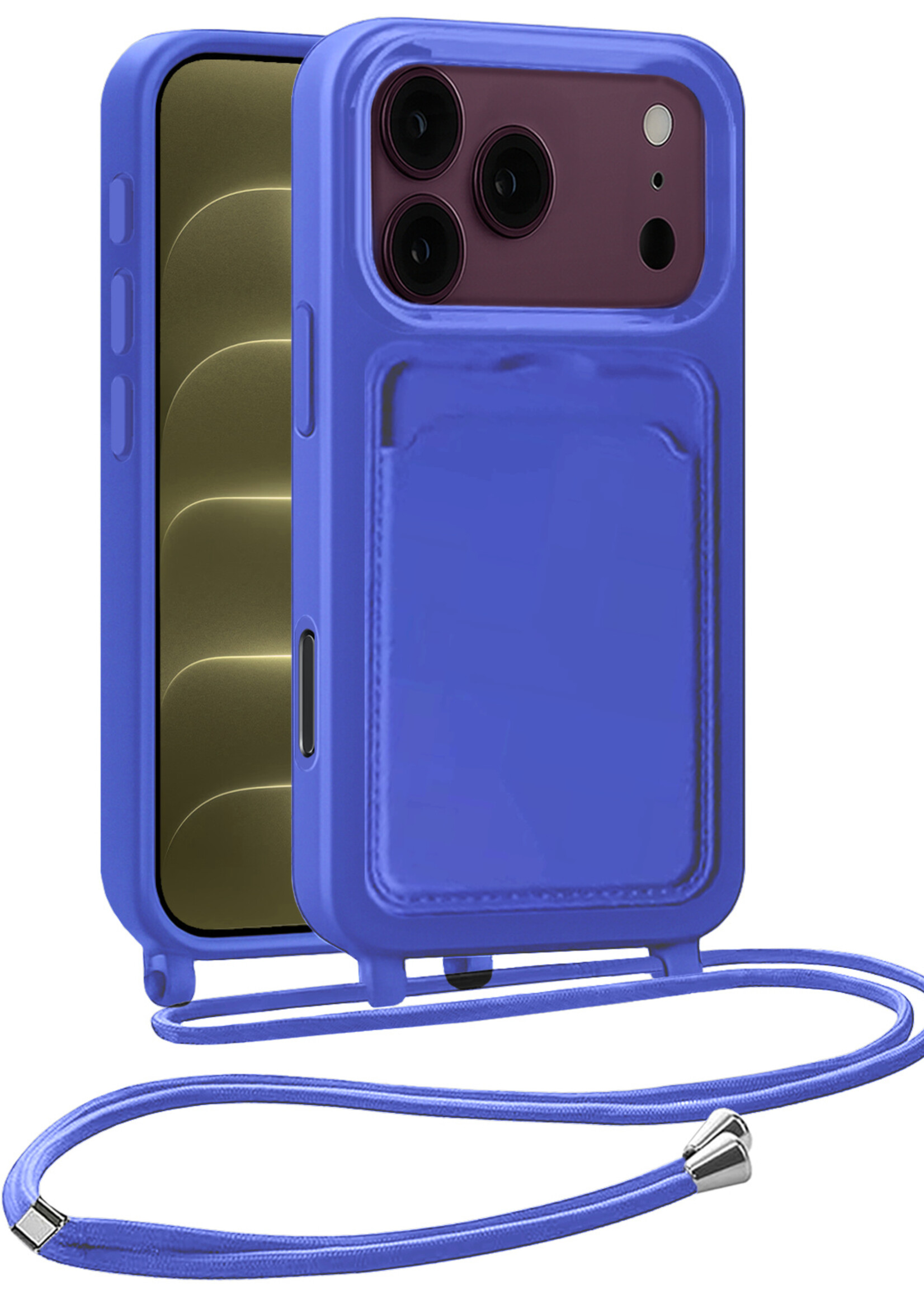 LUQ LUQ iPhone 18 Pro Hoesje Pashouder met Koord - Fel Blauw