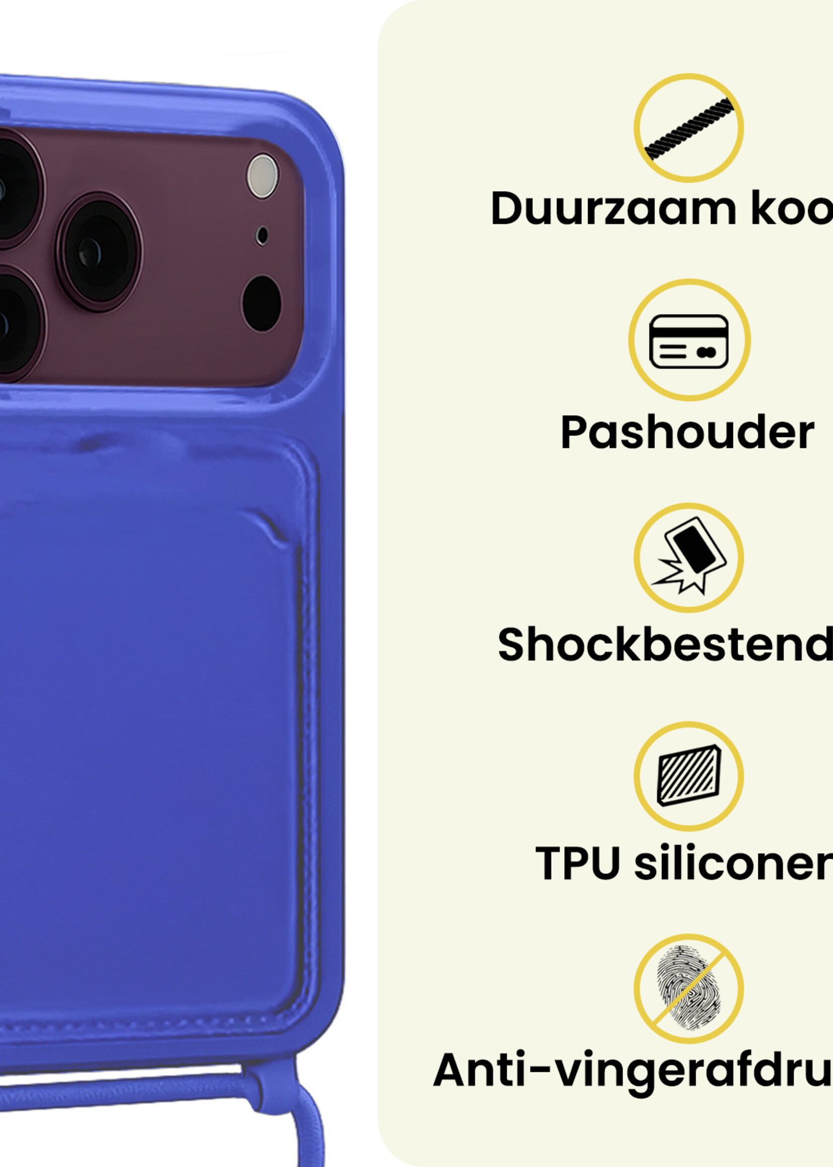 LUQ LUQ iPhone 18 Pro Hoesje Pashouder met Koord - Fel Blauw