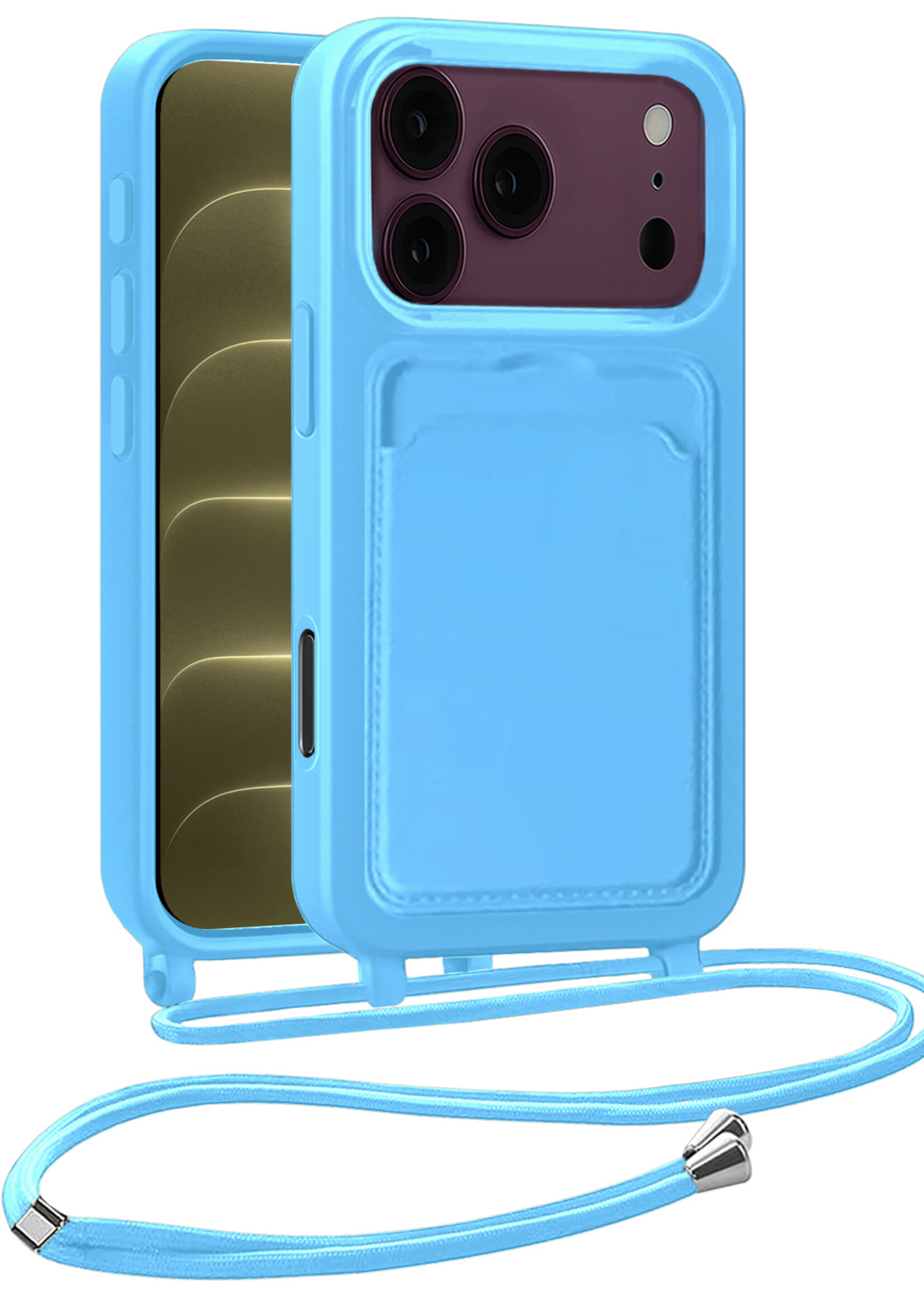 LUQ LUQ iPhone 18 Pro Hoesje Pashouder met Koord - Lichtblauw