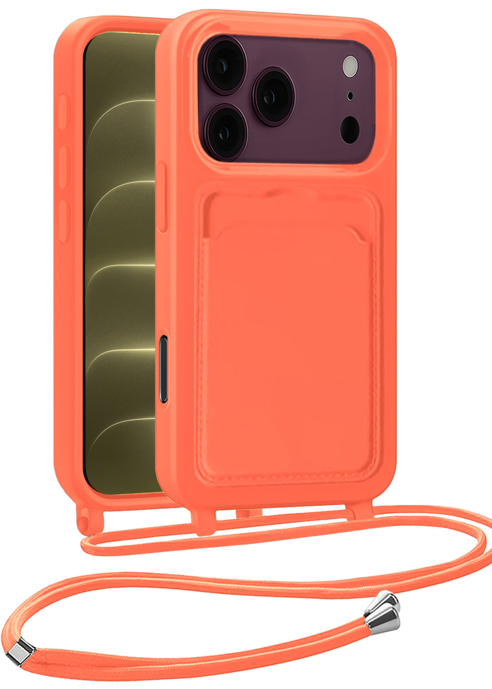 LUQ LUQ iPhone 18 Pro Hoesje Pashouder met Koord - Papaya