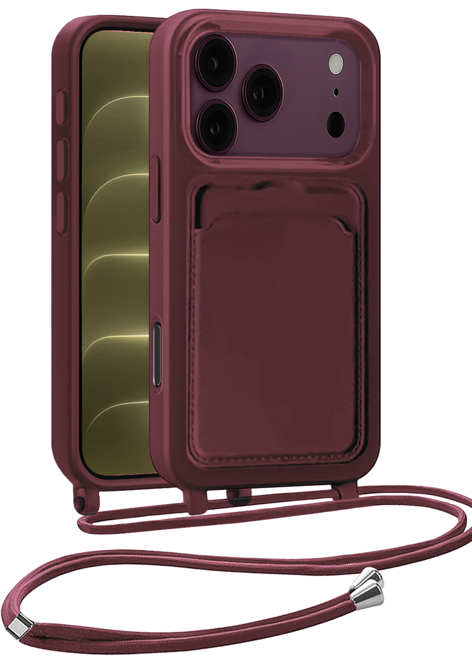 LUQ LUQ iPhone 18 Pro Max Hoesje Pashouder met Koord - Aubergine