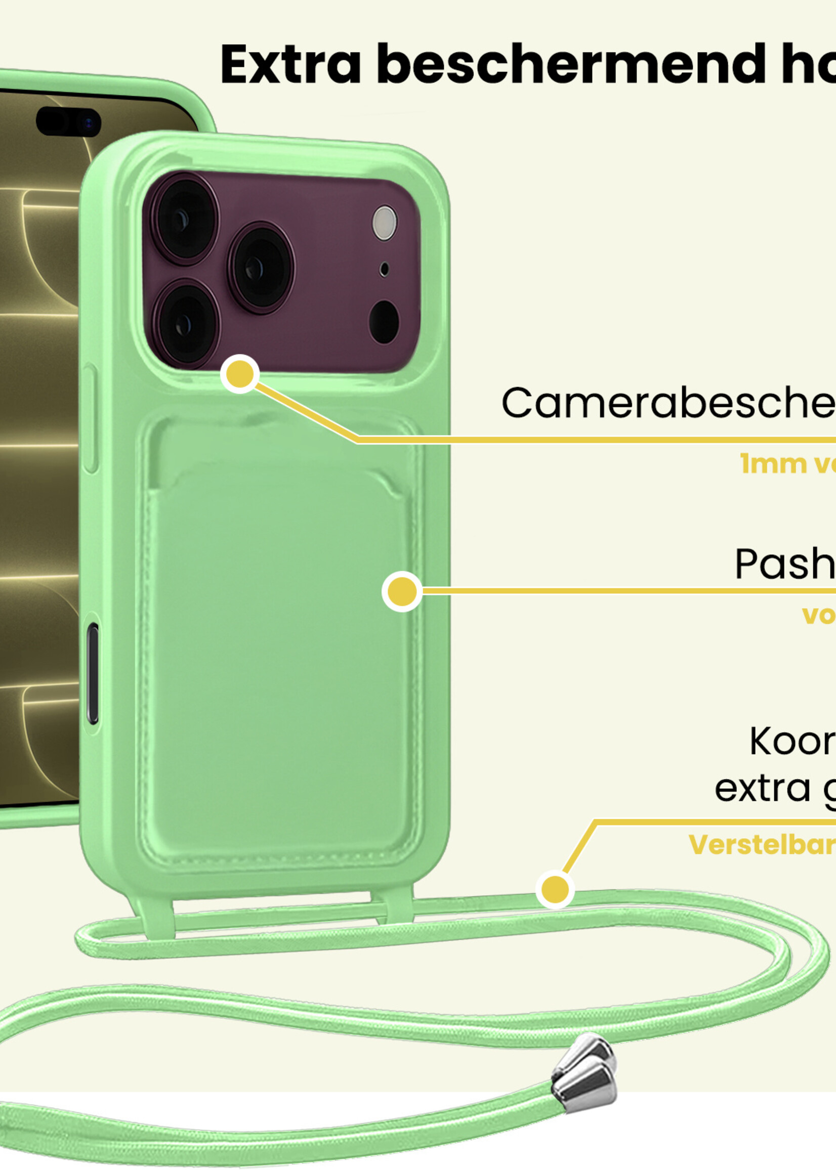 LUQ LUQ iPhone 18 Pro Max Hoesje Pashouder met Koord - Groen