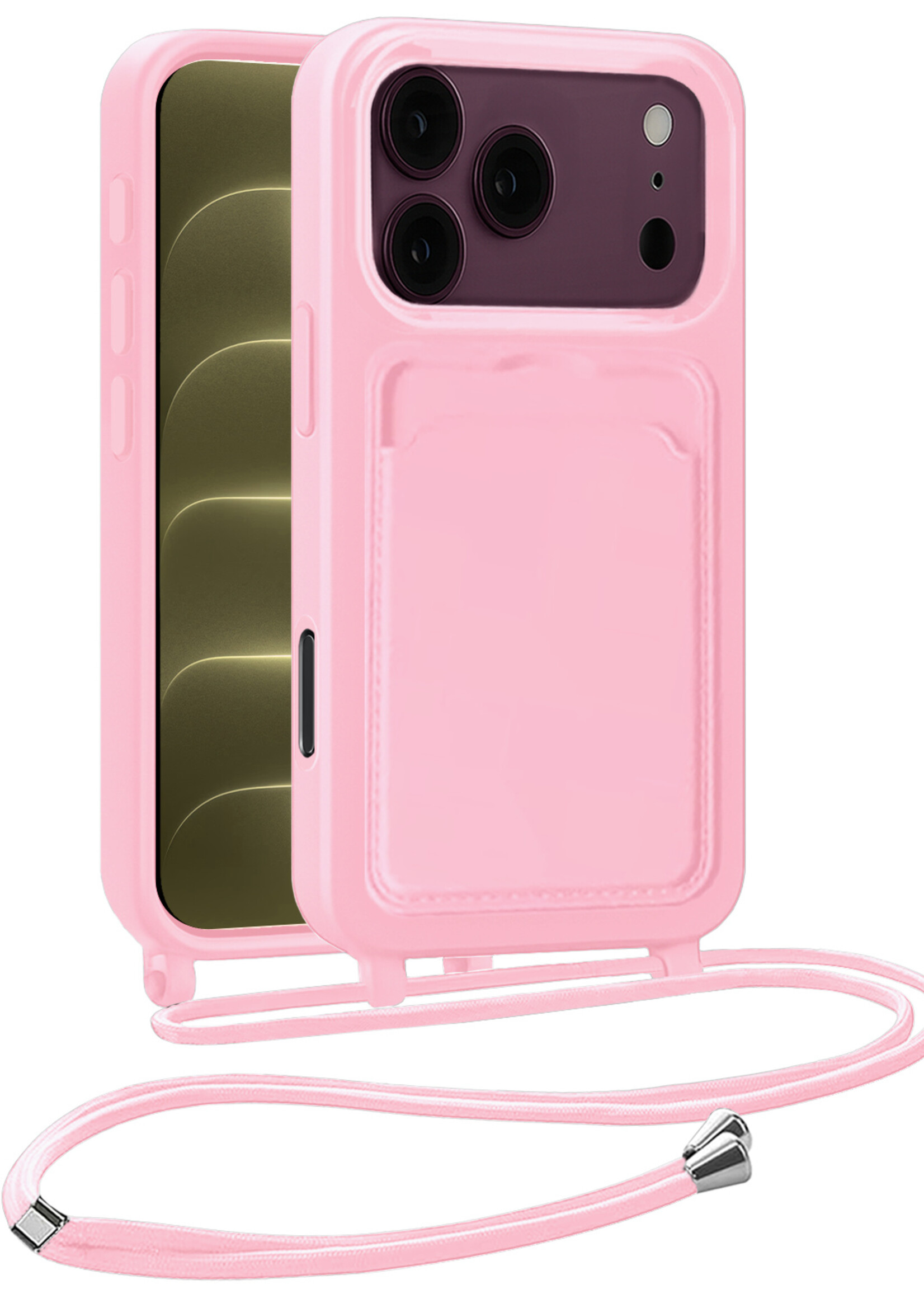 LUQ LUQ iPhone 18 Pro Max Hoesje Pashouder met Koord - Lichtroze