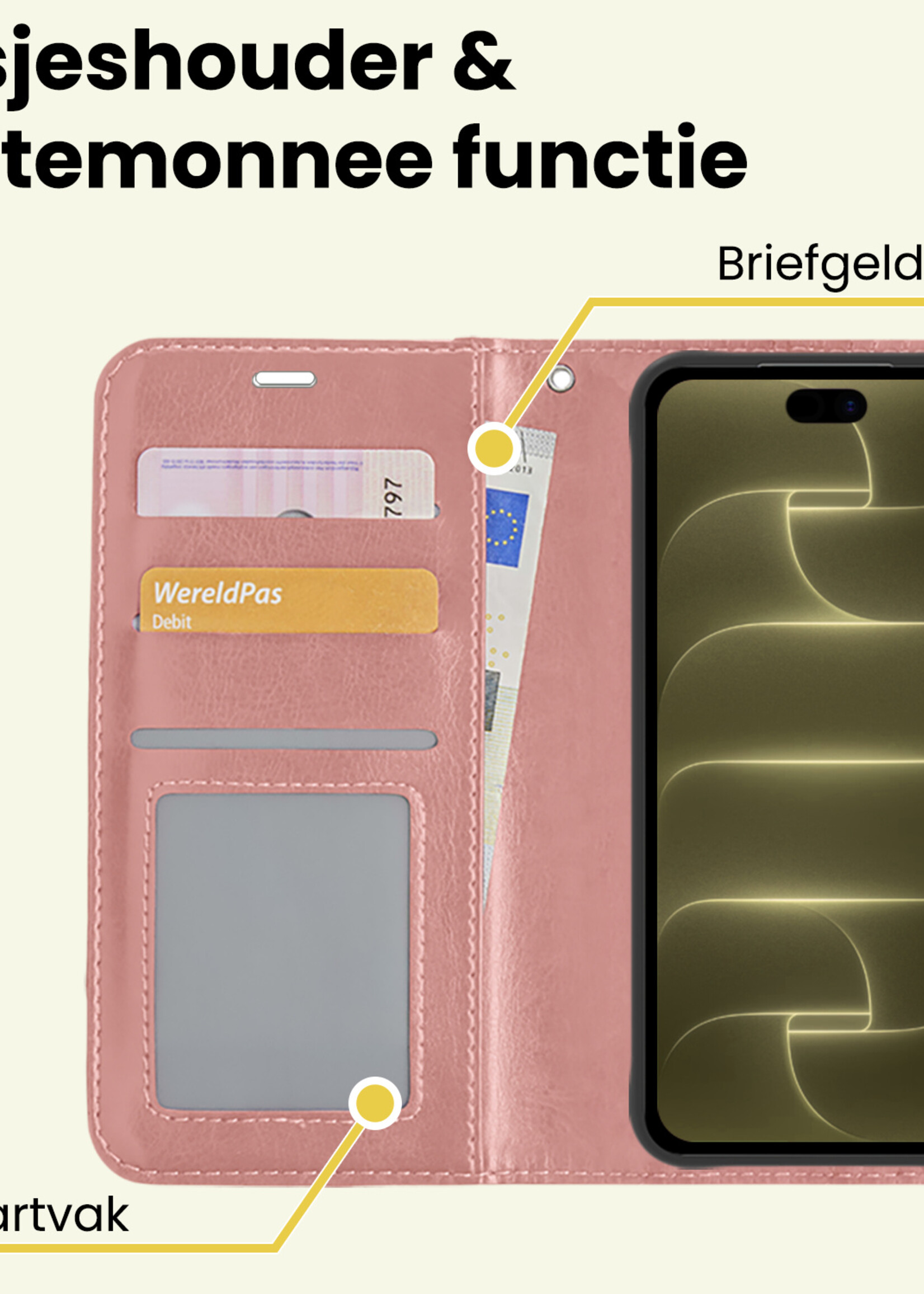 LUQ LUQ iPhone 18 Pro Hoesje Bookcase - Rose Goud