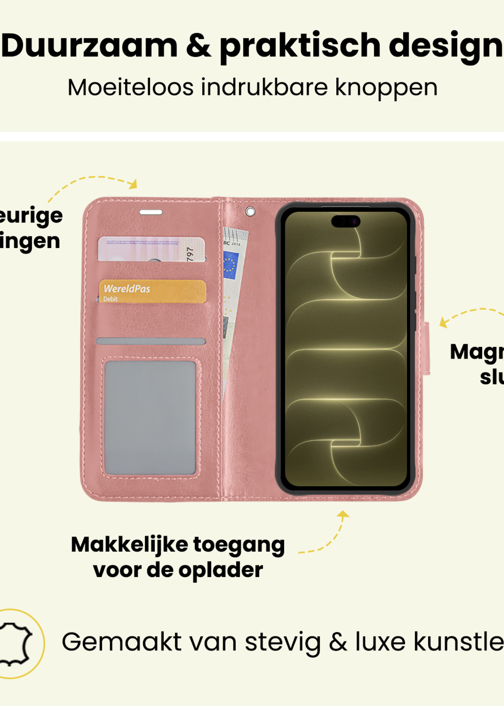 LUQ LUQ iPhone 18 Pro Hoesje Bookcase - Rose Goud