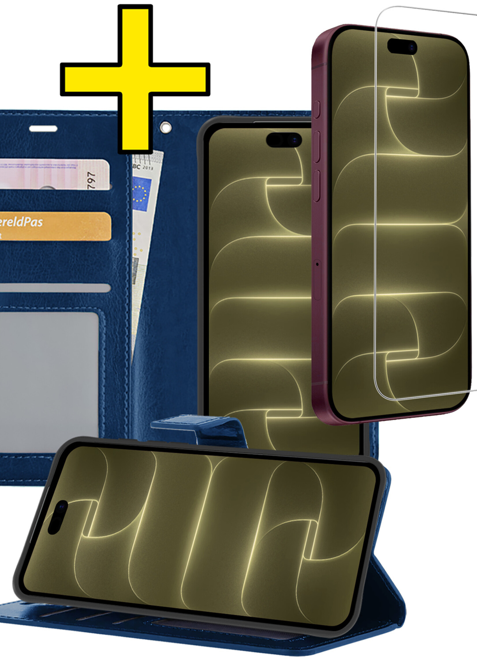 LUQ LUQ iPhone 18 Pro Hoesje Bookcase Met Screenprotector - Donkerblauw