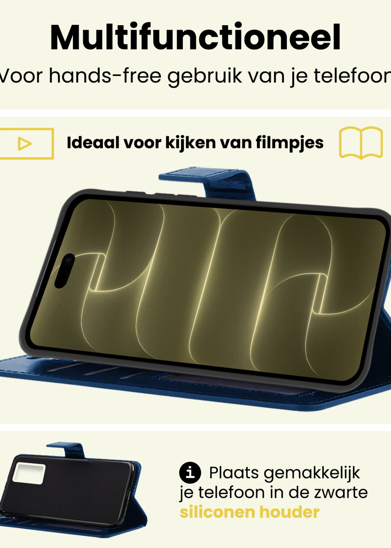 LUQ LUQ iPhone 18 Pro Hoesje Bookcase Met Screenprotector - Donkerblauw