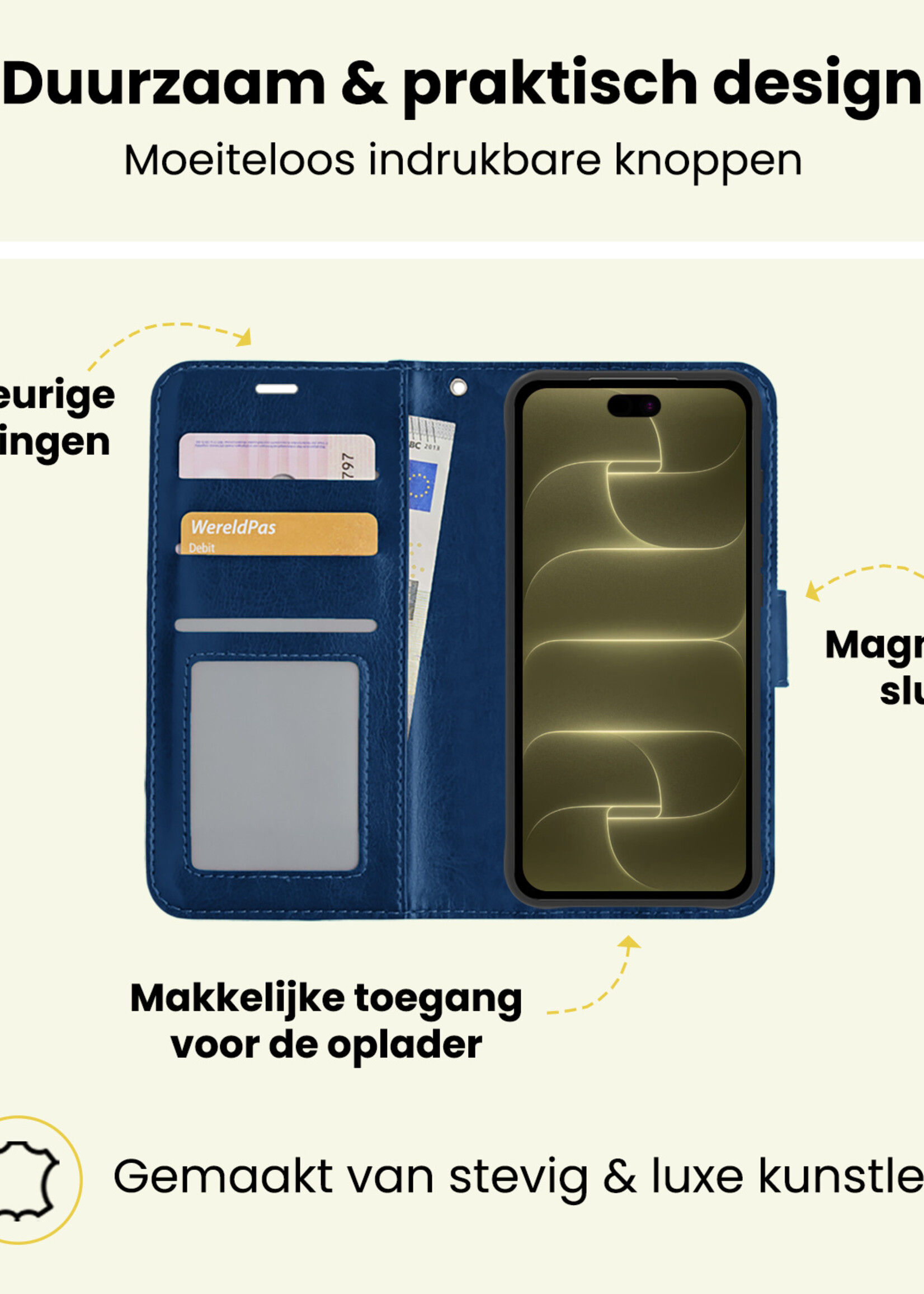 LUQ LUQ iPhone 18 Pro Hoesje Bookcase Met Screenprotector - Donkerblauw