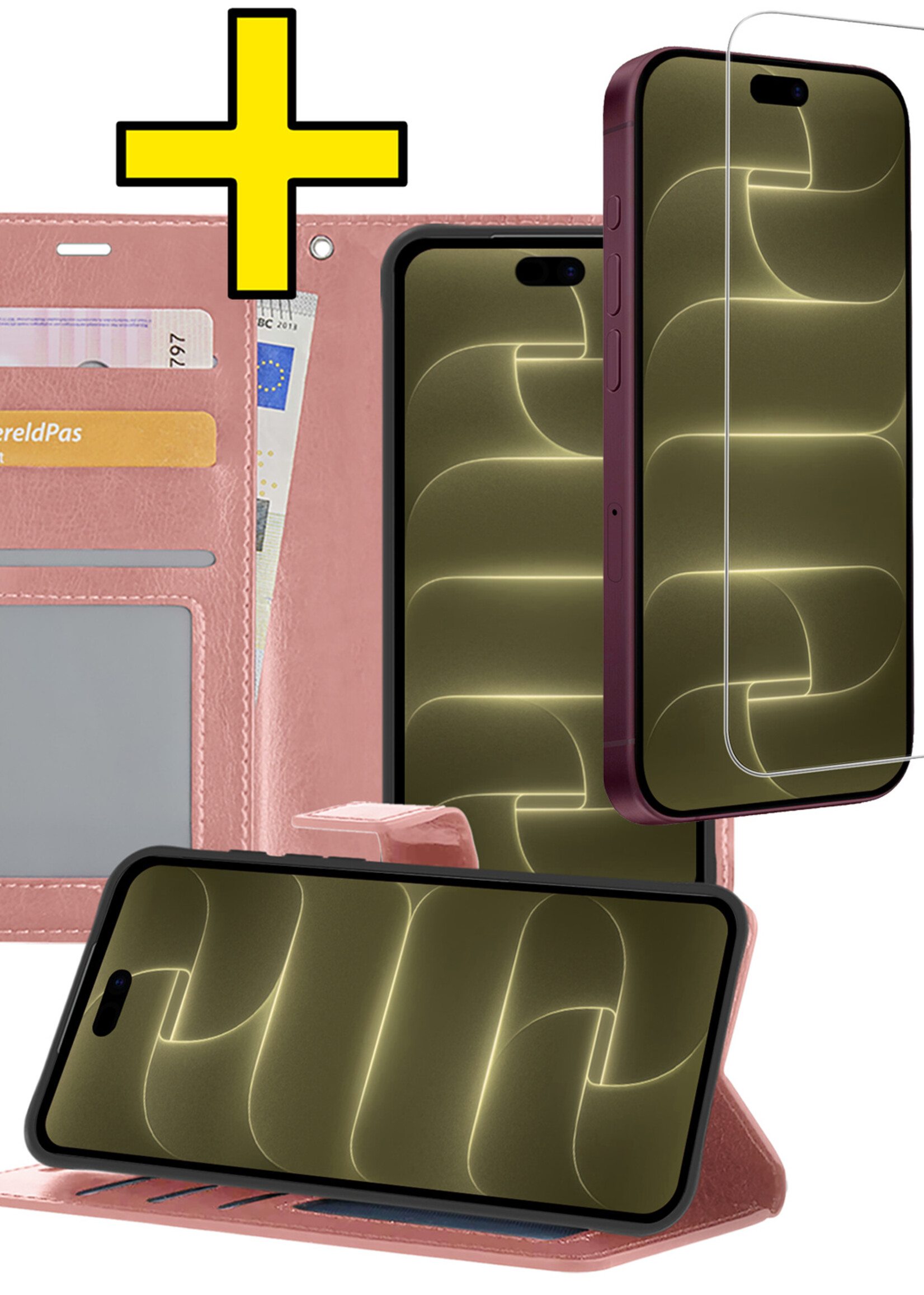 LUQ LUQ iPhone 18 Pro Hoesje Bookcase Met Screenprotector - Rose Goud