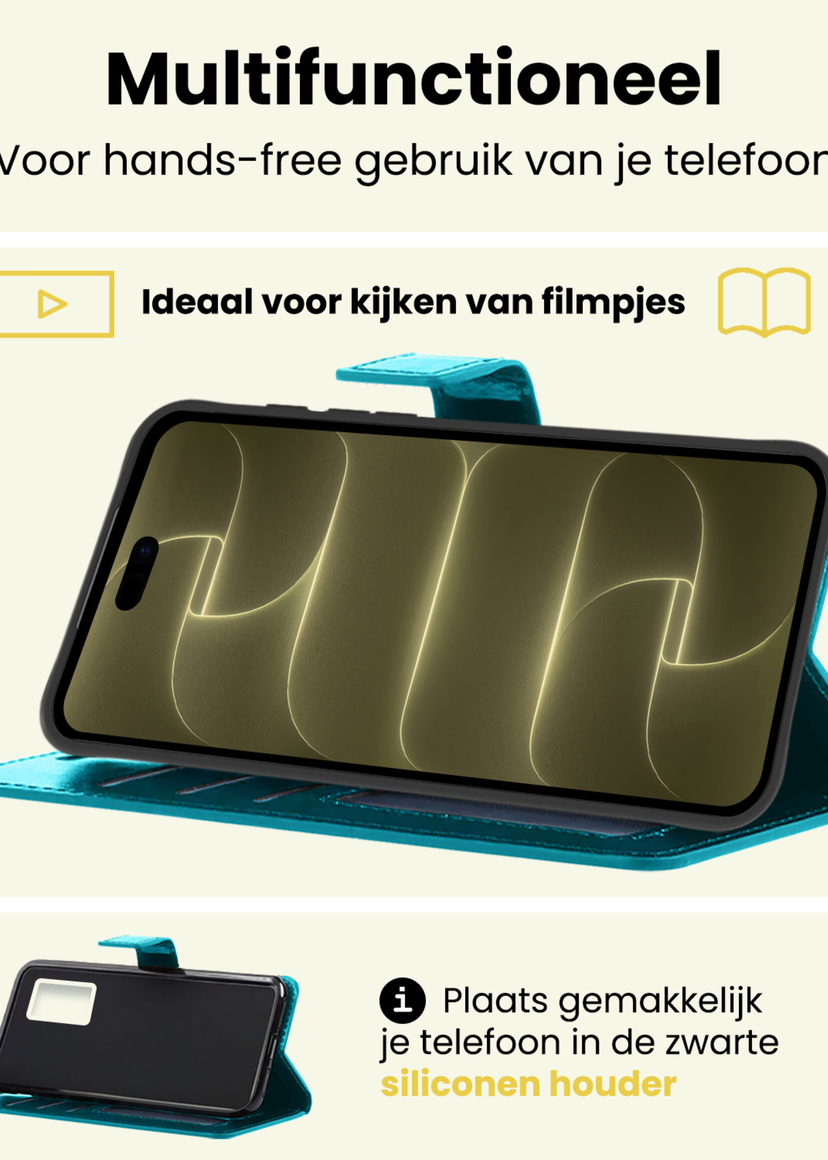 LUQ LUQ iPhone 18 Pro Hoesje Bookcase Met Screenprotector - Turquoise