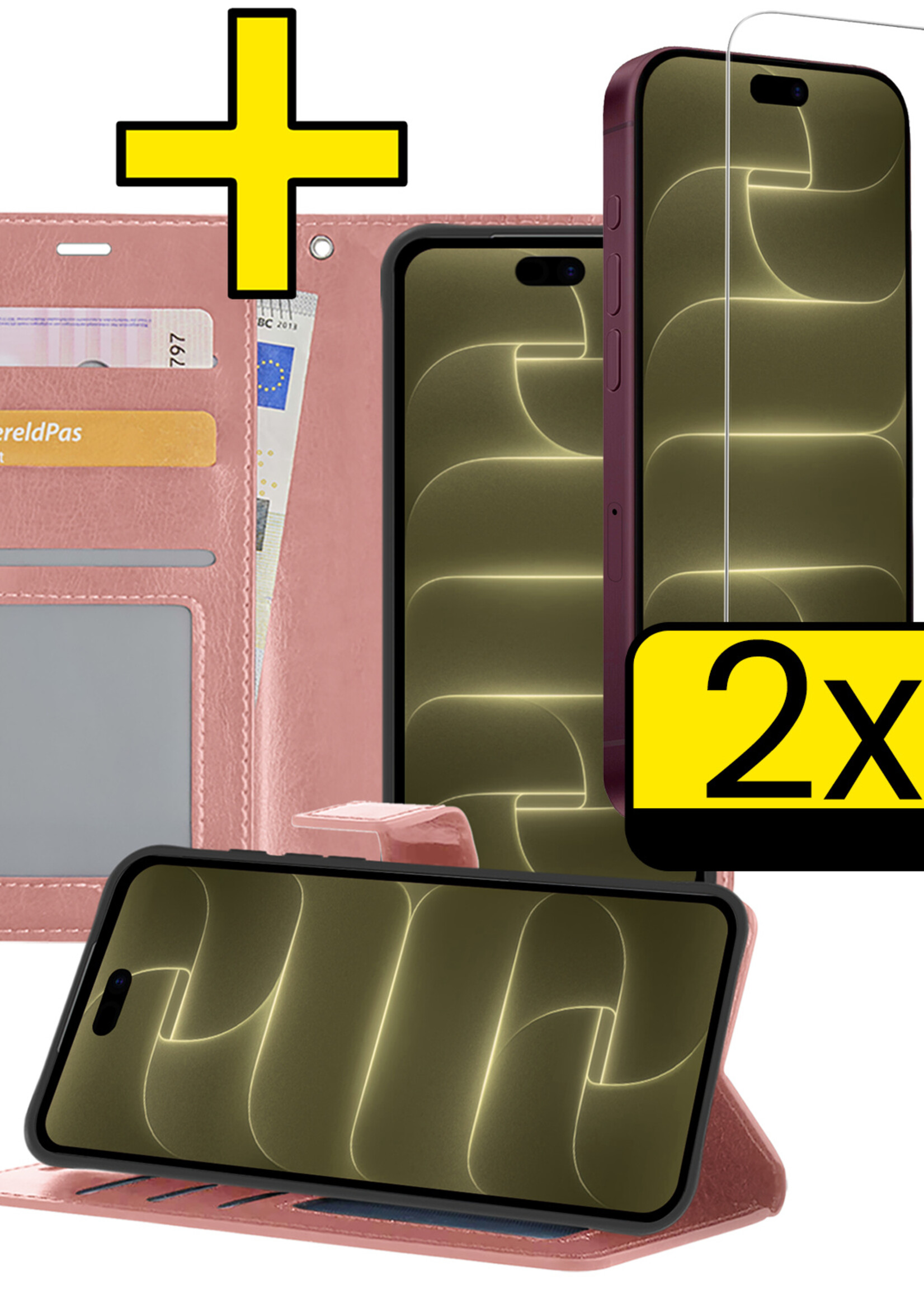 LUQ LUQ iPhone 18 Pro Hoesje Bookcase Met 2x Screenprotector - Rose Goud
