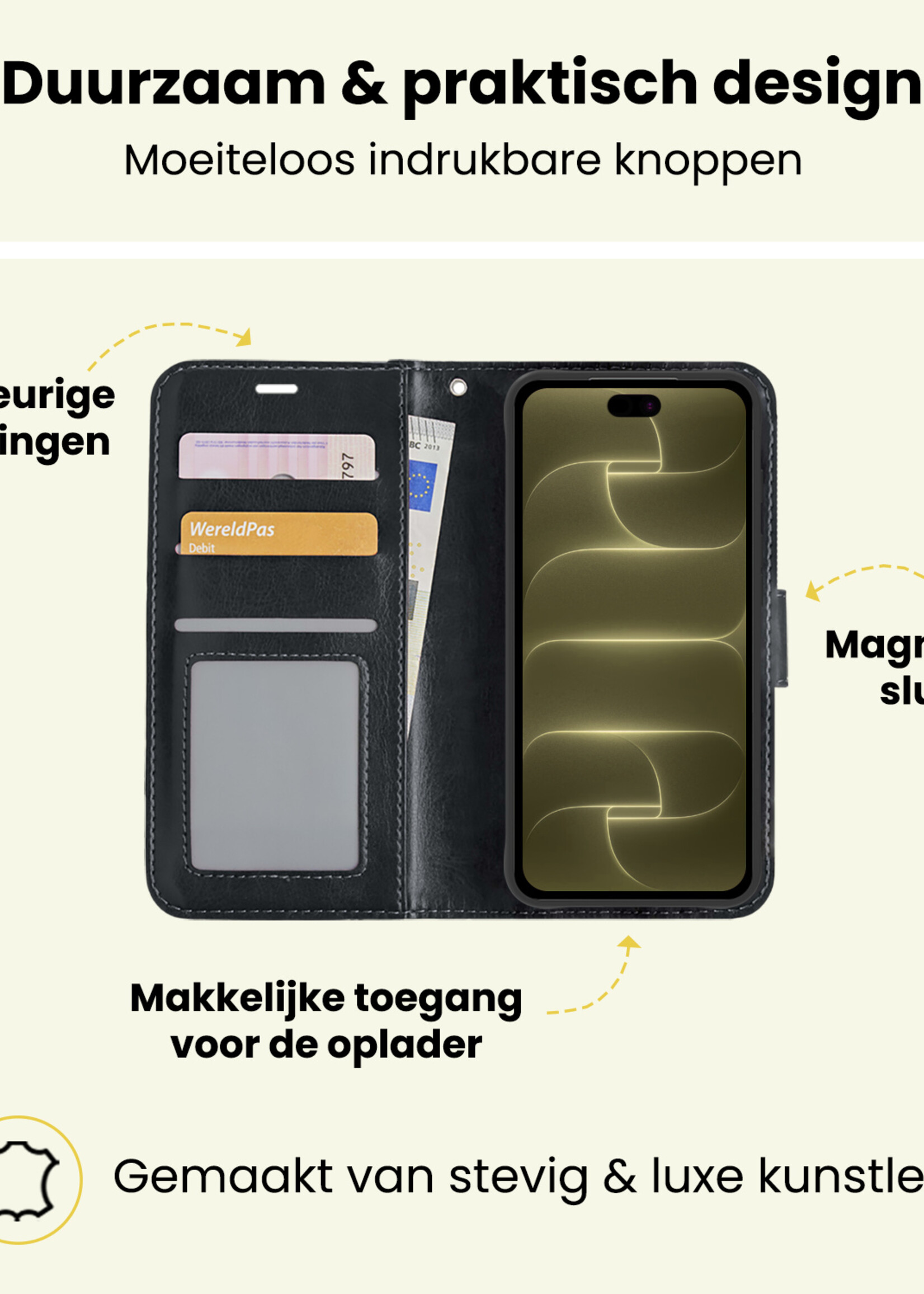 LUQ LUQ iPhone 18 Pro Hoesje Bookcase Met 2x Screenprotector - Zwart