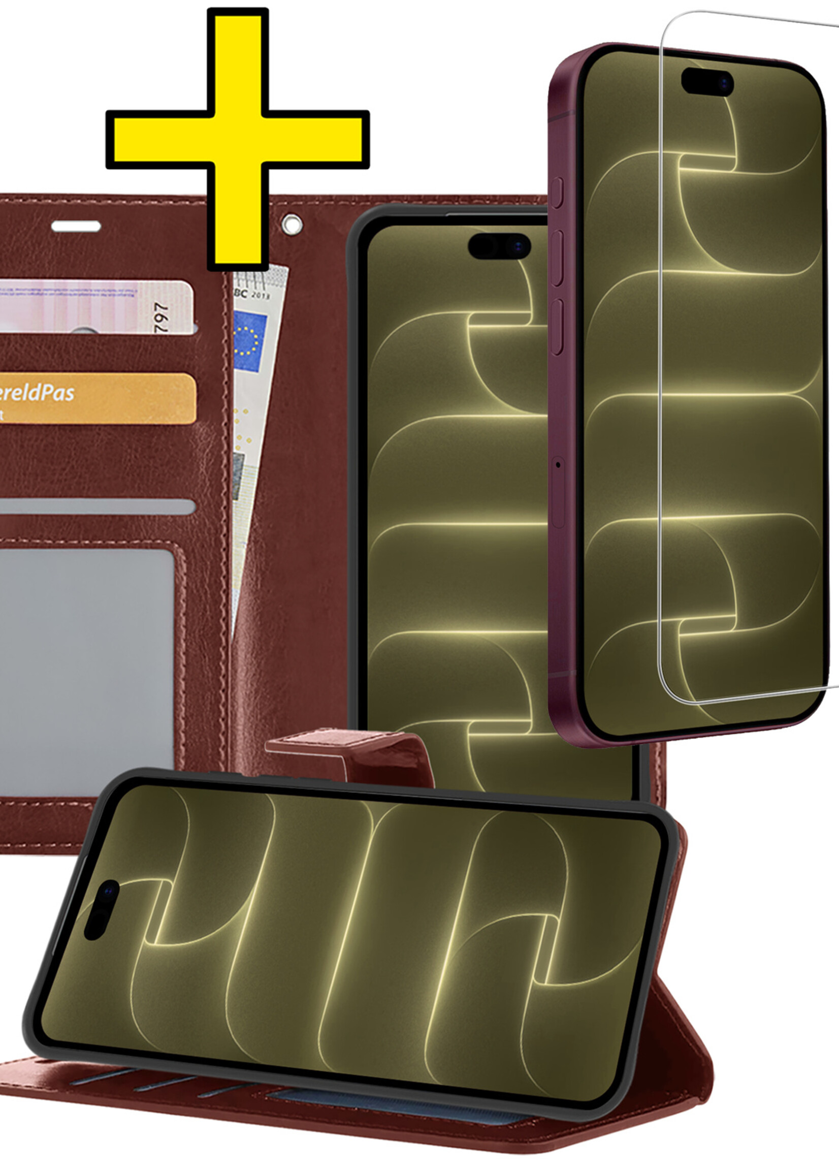 LUQ LUQ iPhone 18 Pro Max Hoesje Bookcase Met Screenprotector - Bruin