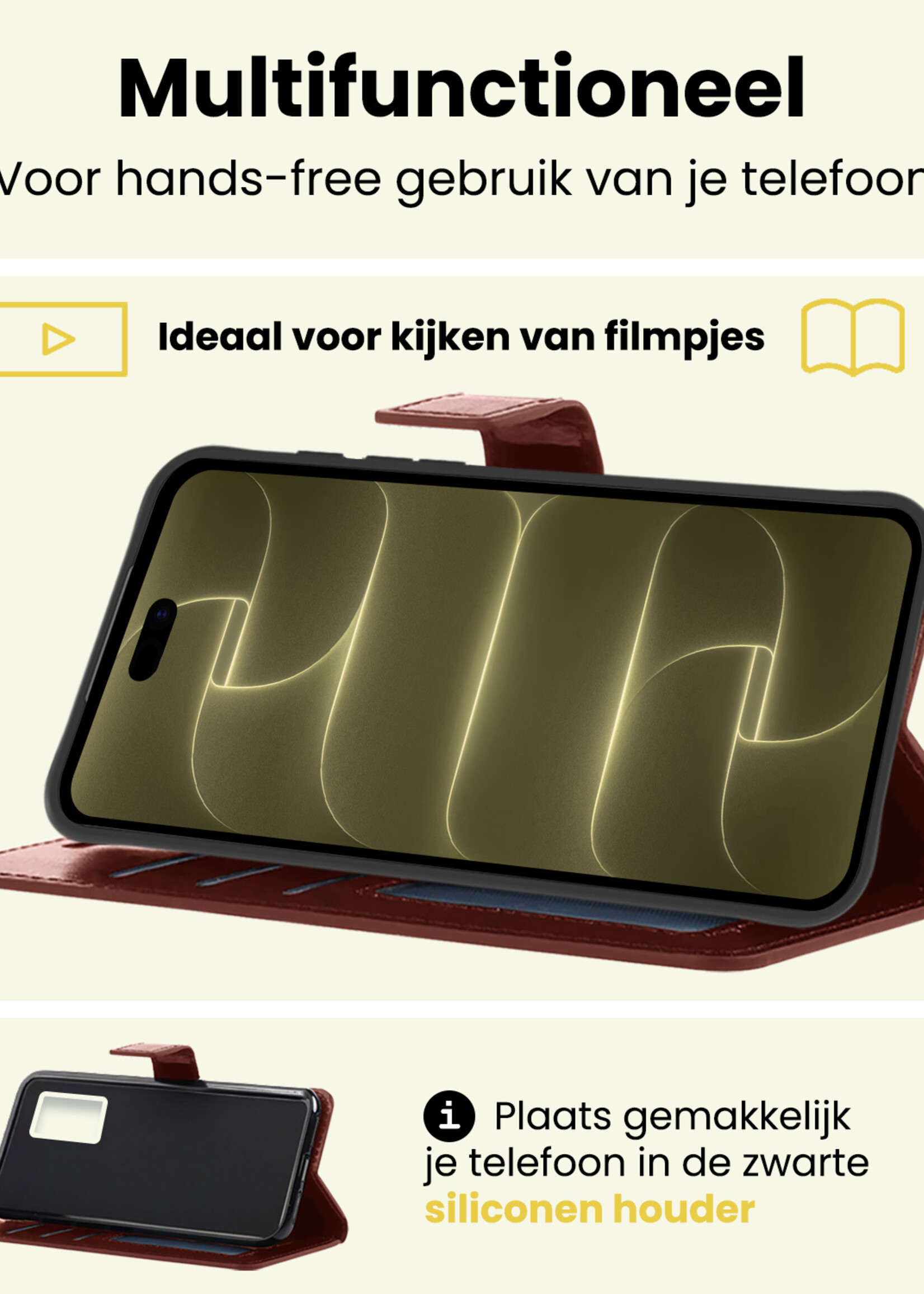 LUQ LUQ iPhone 18 Pro Max Hoesje Bookcase Met Screenprotector - Bruin
