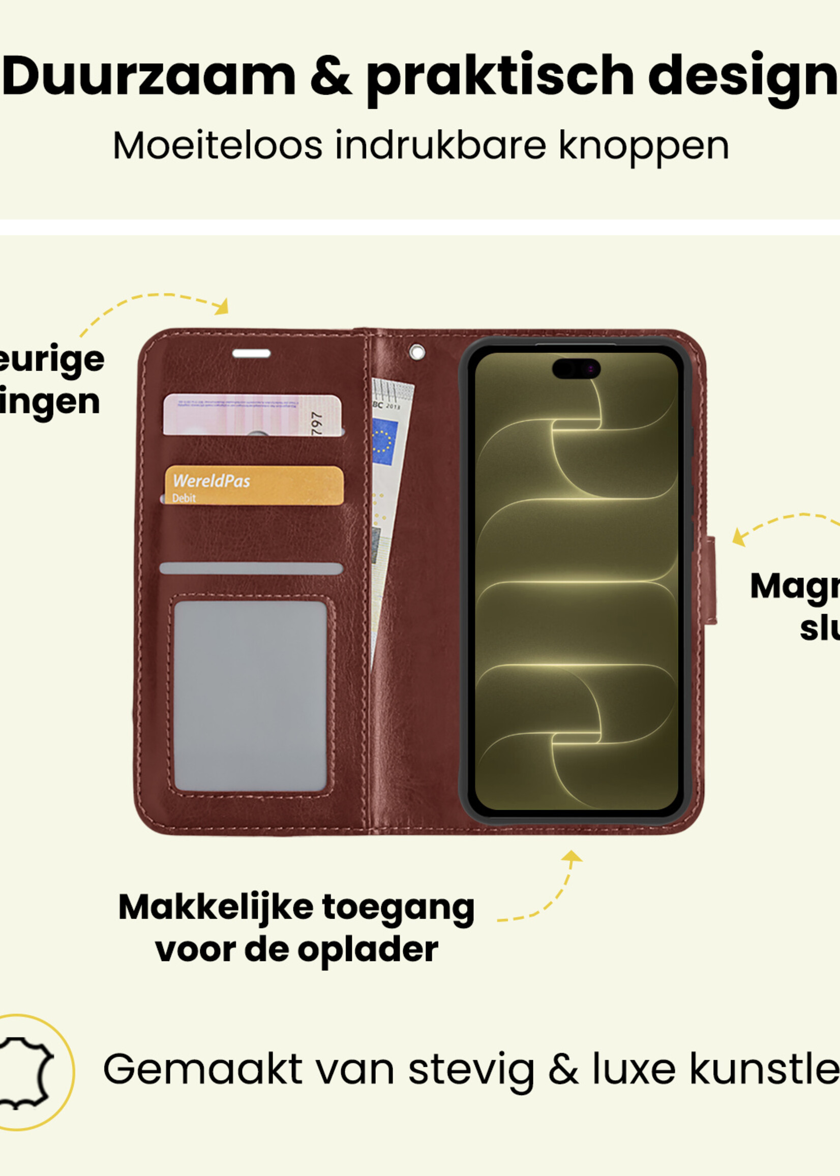 LUQ LUQ iPhone 18 Pro Max Hoesje Bookcase Met Screenprotector - Bruin