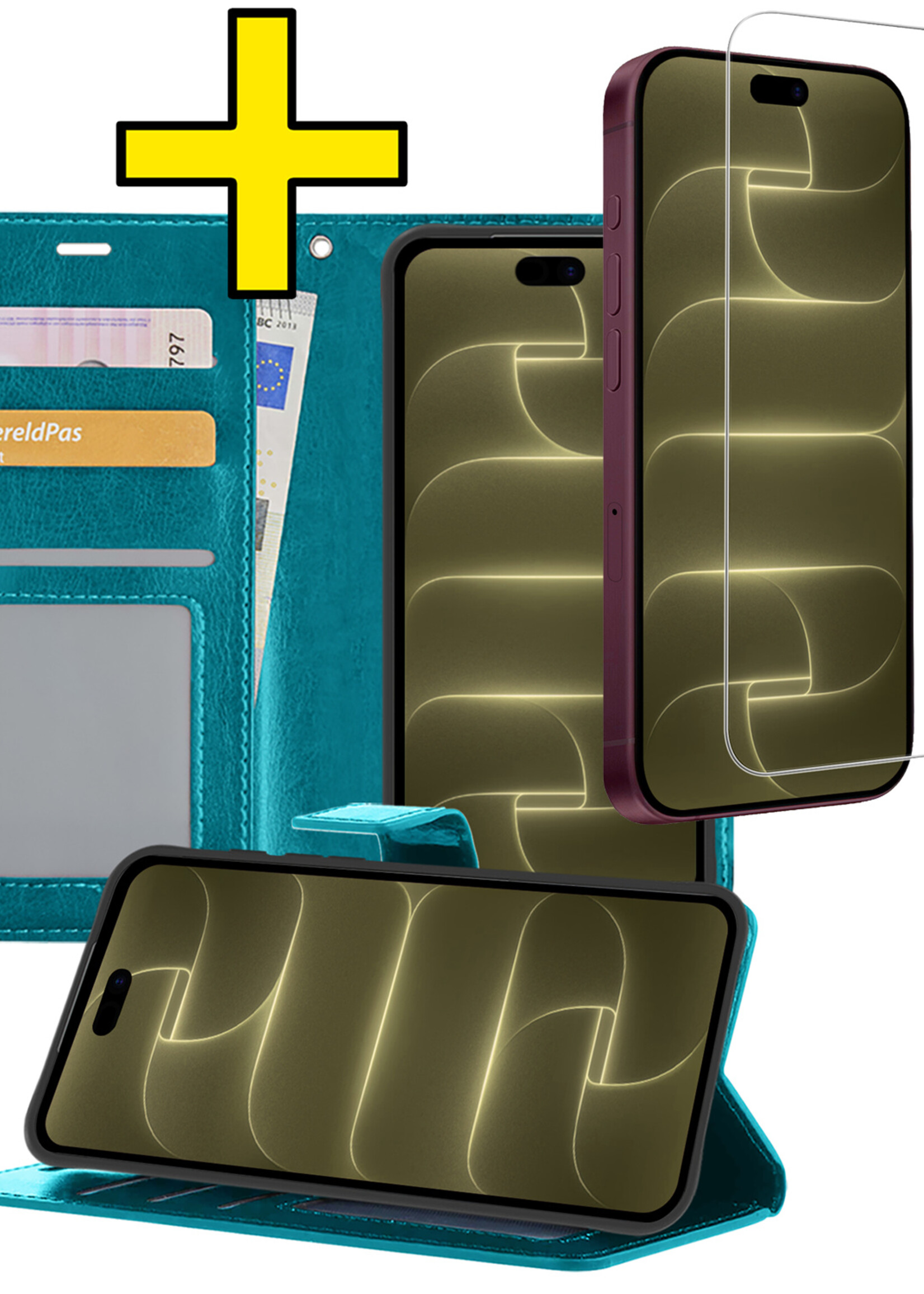 LUQ LUQ iPhone 18 Pro Max Hoesje Bookcase Met Screenprotector - Turquoise