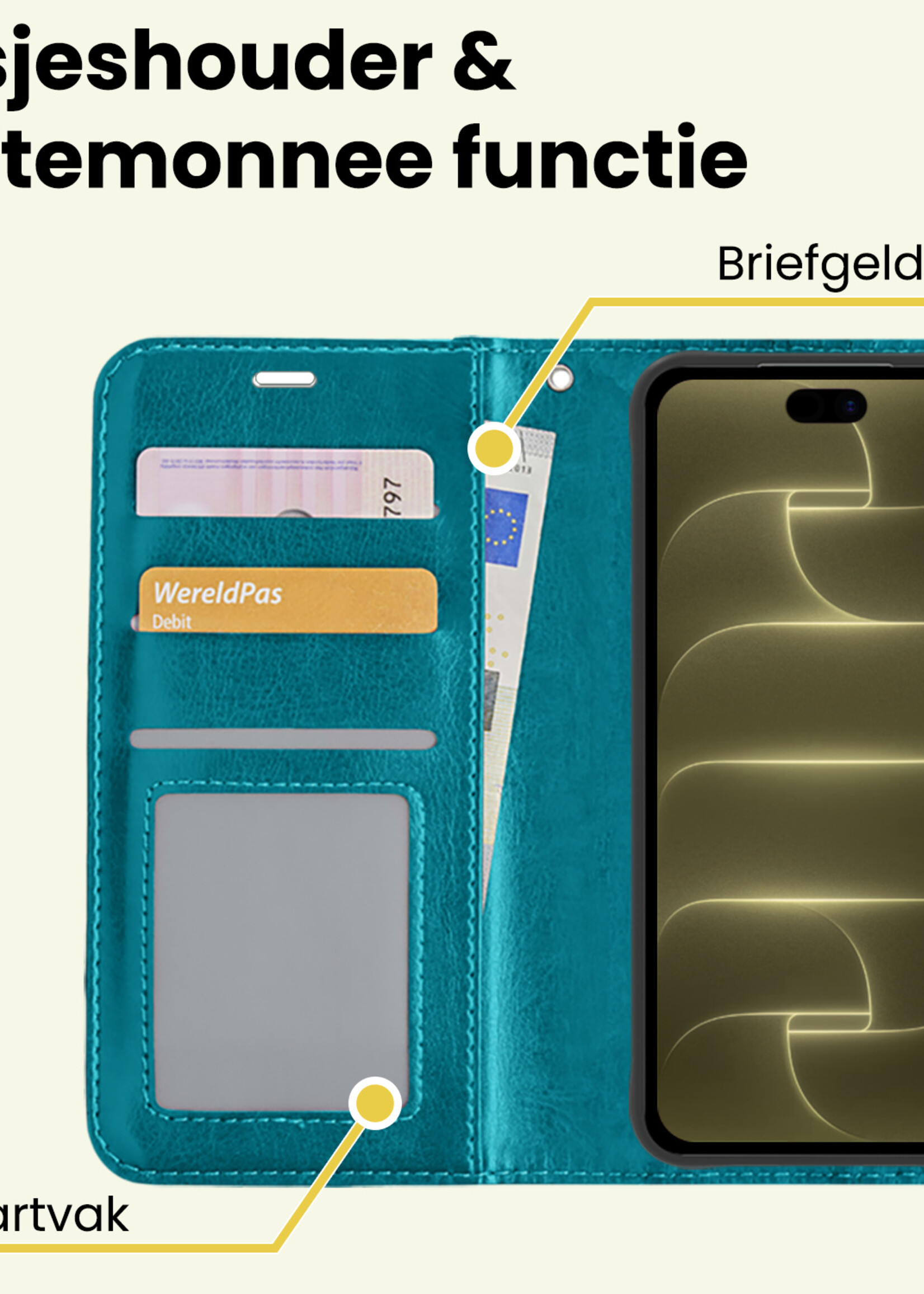 LUQ LUQ iPhone 18 Pro Max Hoesje Bookcase Met Screenprotector - Turquoise