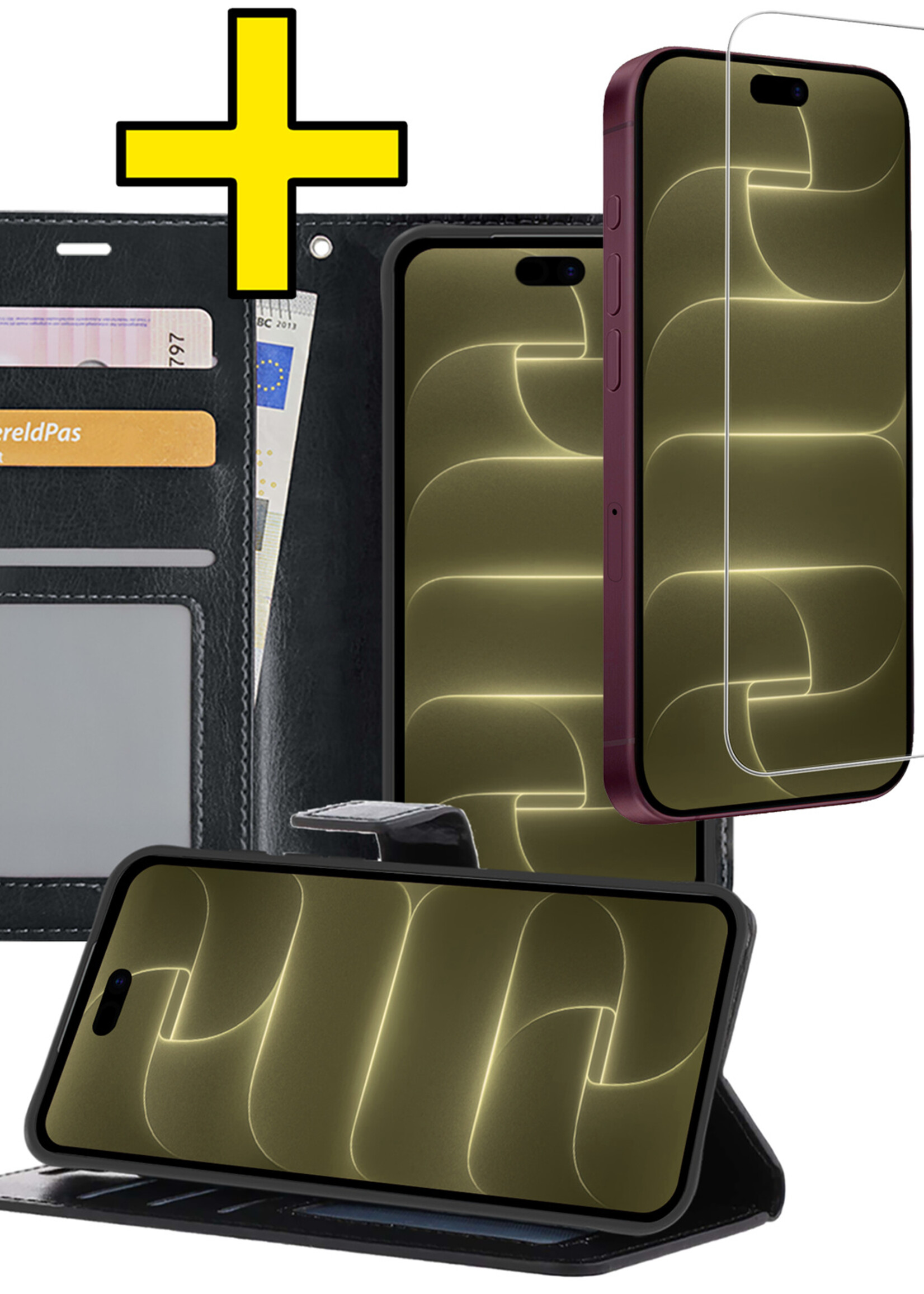 LUQ LUQ iPhone 18 Pro Max Hoesje Bookcase Met Screenprotector - Zwart