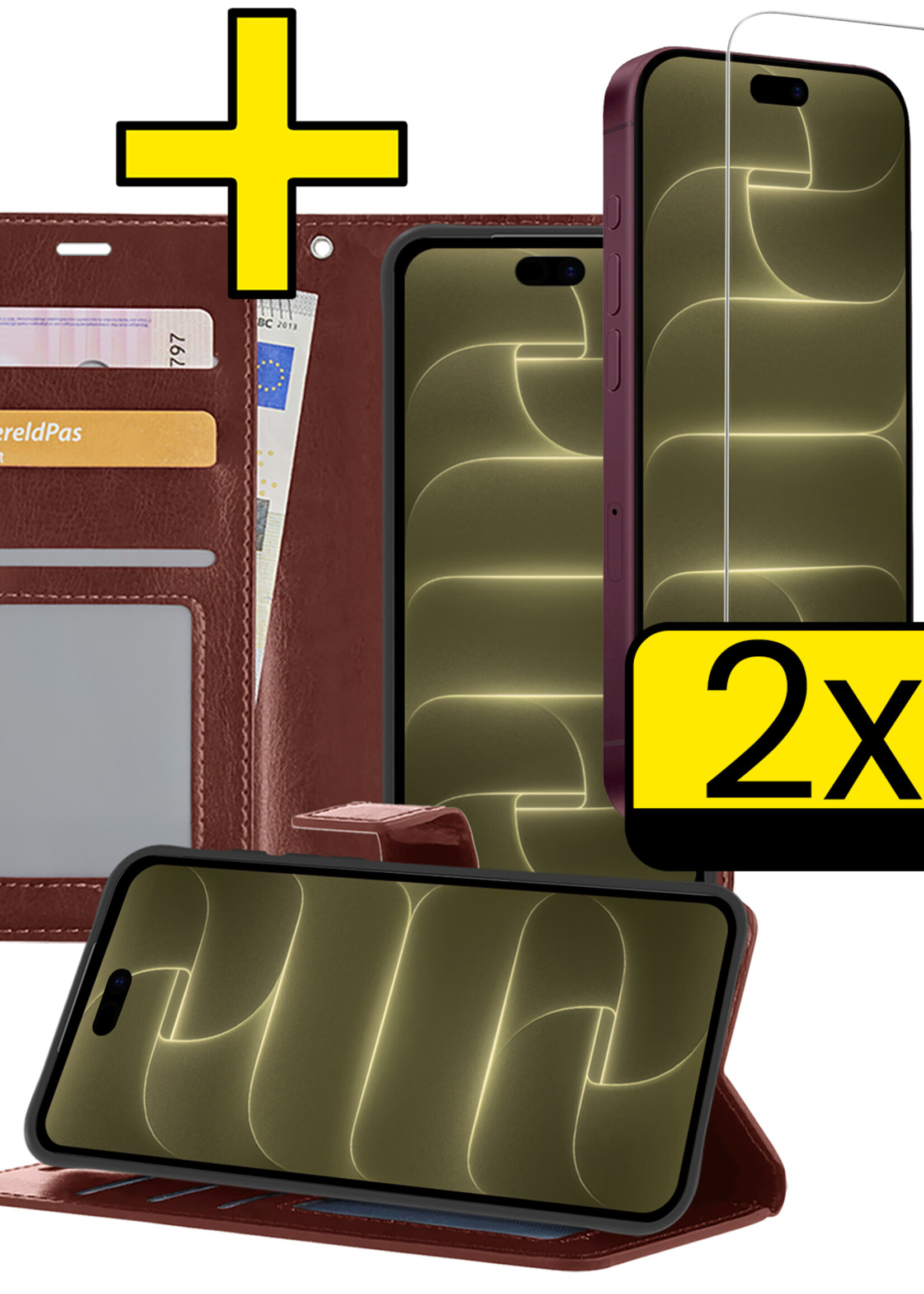 LUQ LUQ iPhone 18 Pro Max Hoesje Bookcase Met 2x Screenprotector - Bruin