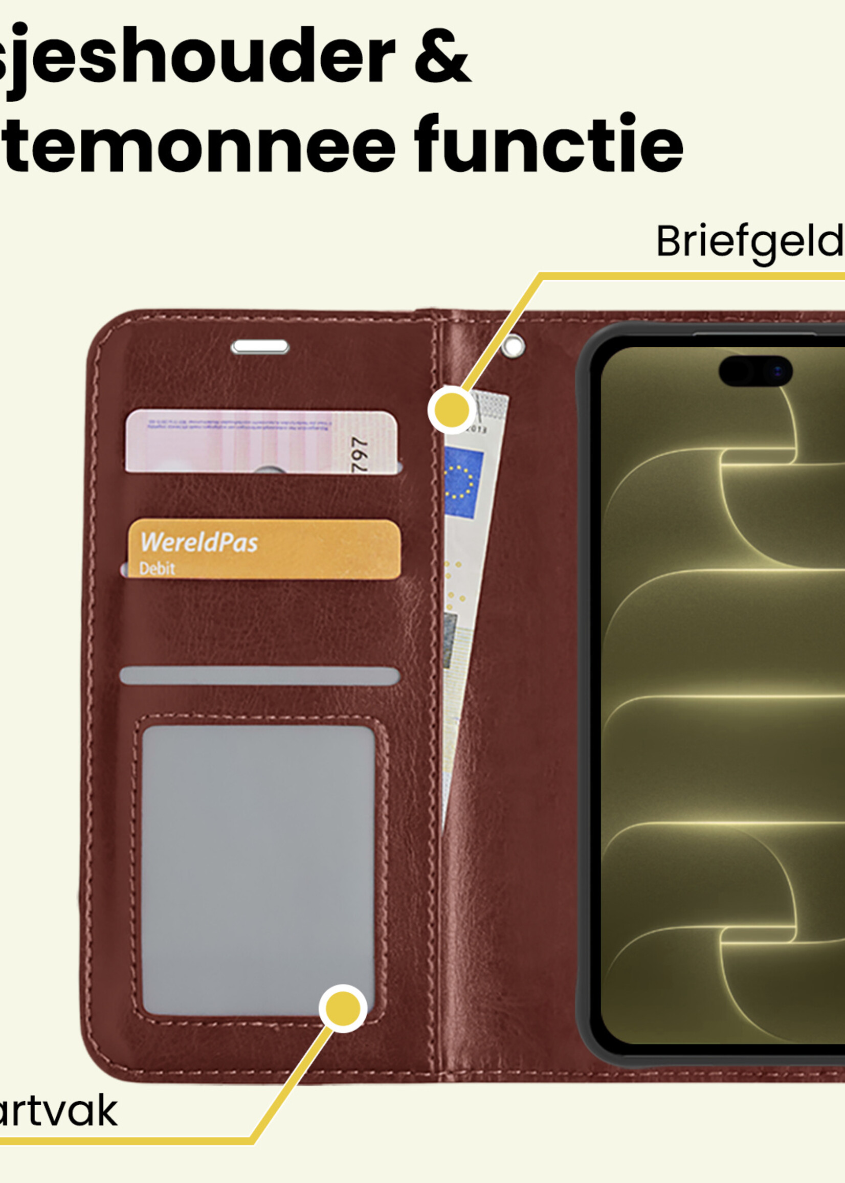 LUQ LUQ iPhone 18 Pro Max Hoesje Bookcase Met 2x Screenprotector - Bruin